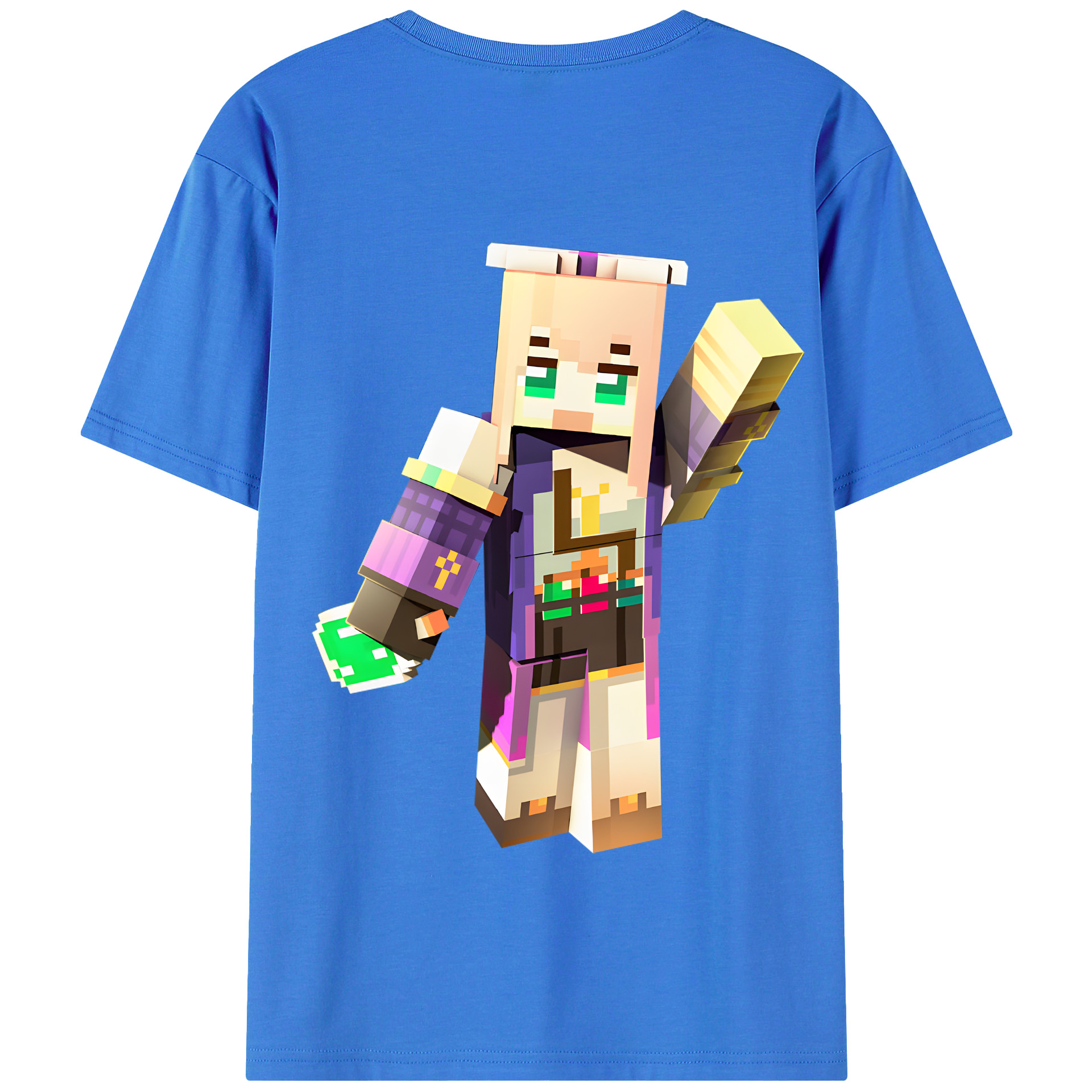 （画像用） マインクラフト ブロックの世界 Minecraft MC Block world 綿100％半袖Tシャツ（背面プリント）