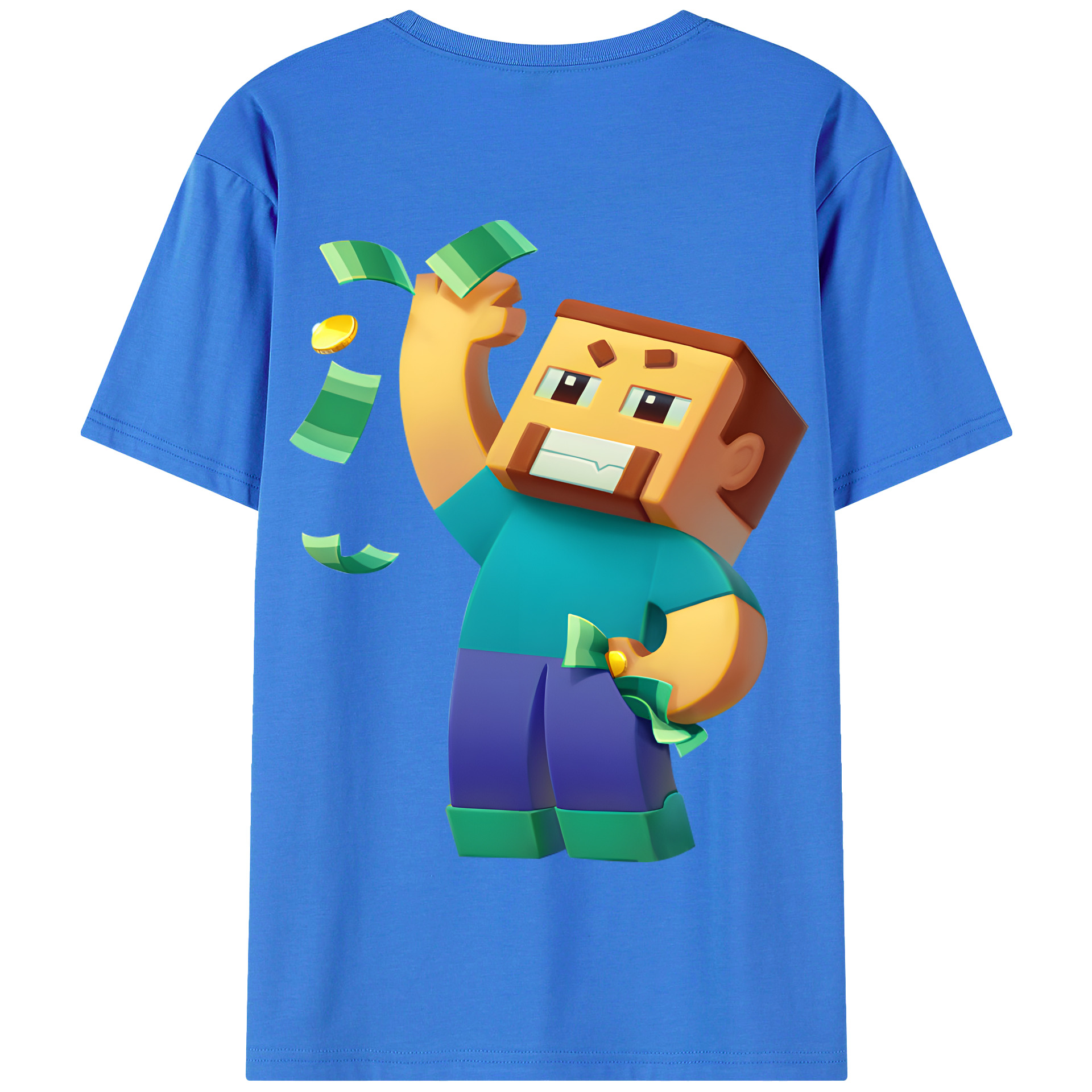 （画像用） マインクラフト ブロックの世界 Minecraft MC Block world 綿100％半袖Tシャツ（背面プリント）