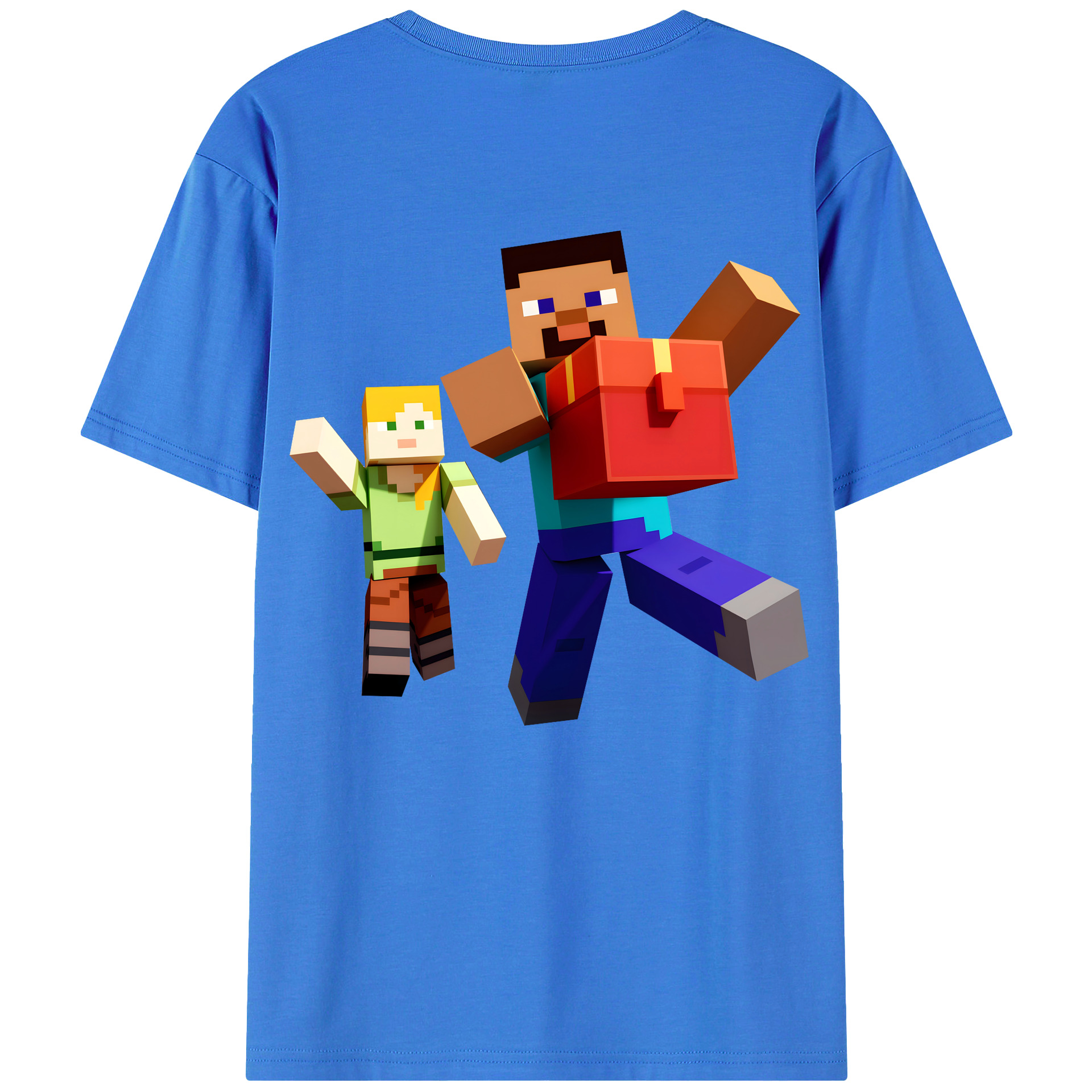 （画像用） マインクラフト ブロックの世界 Minecraft MC Block world 綿100％半袖Tシャツ（背面プリント）