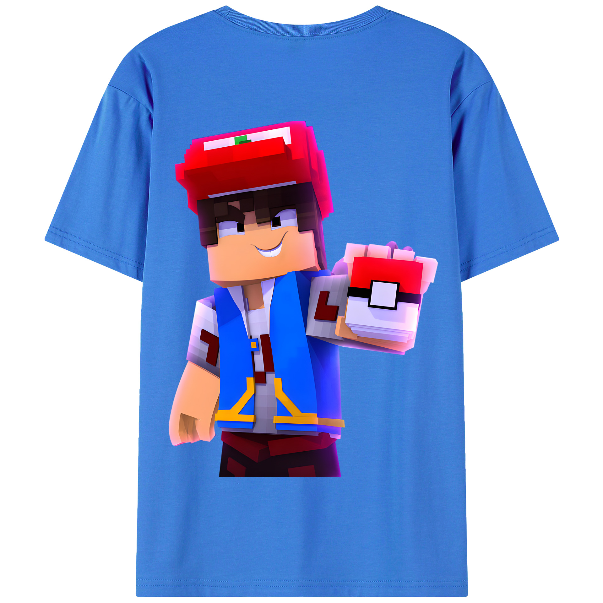（画像用） マインクラフト ブロックの世界 Minecraft MC Block world 綿100％半袖Tシャツ（背面プリント）