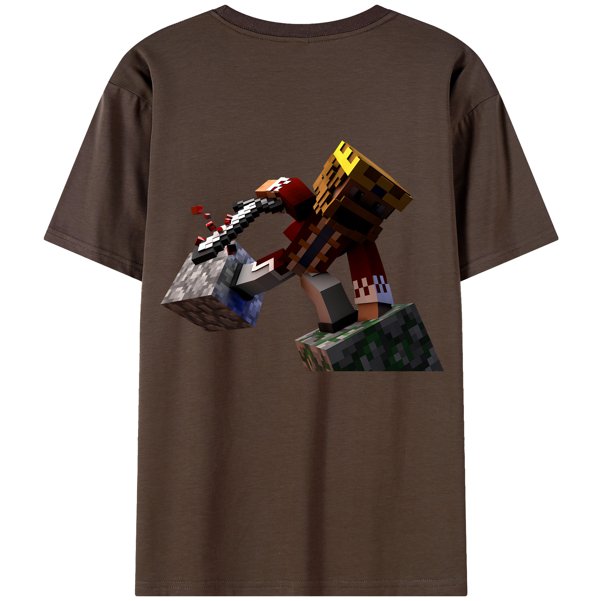 （画像用） マインクラフト ブロックの世界 Minecraft MC Block world 綿100％半袖Tシャツ（背面プリント）