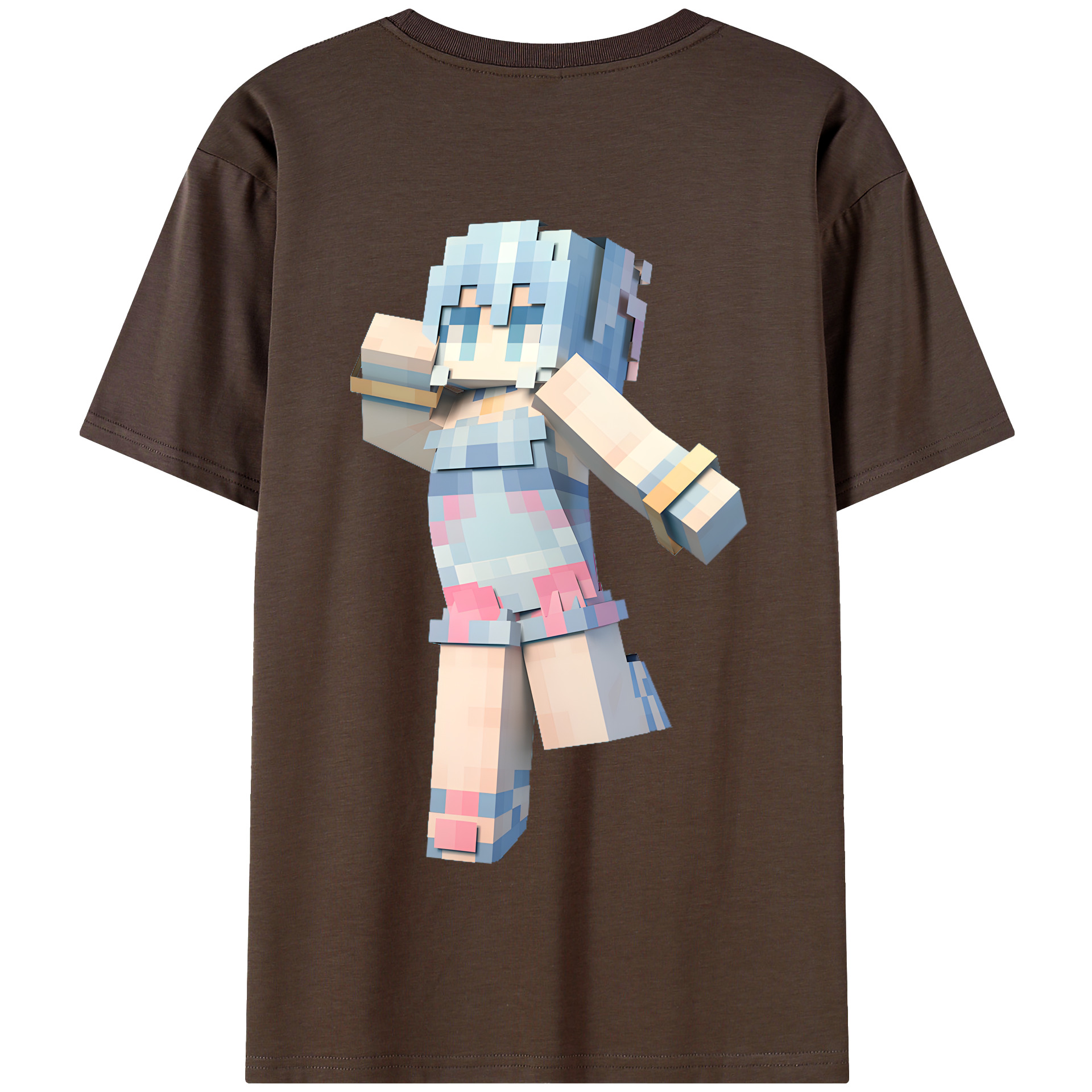 （画像用） マインクラフト ブロックの世界 Minecraft MC Block world 綿100％半袖Tシャツ（背面プリント）