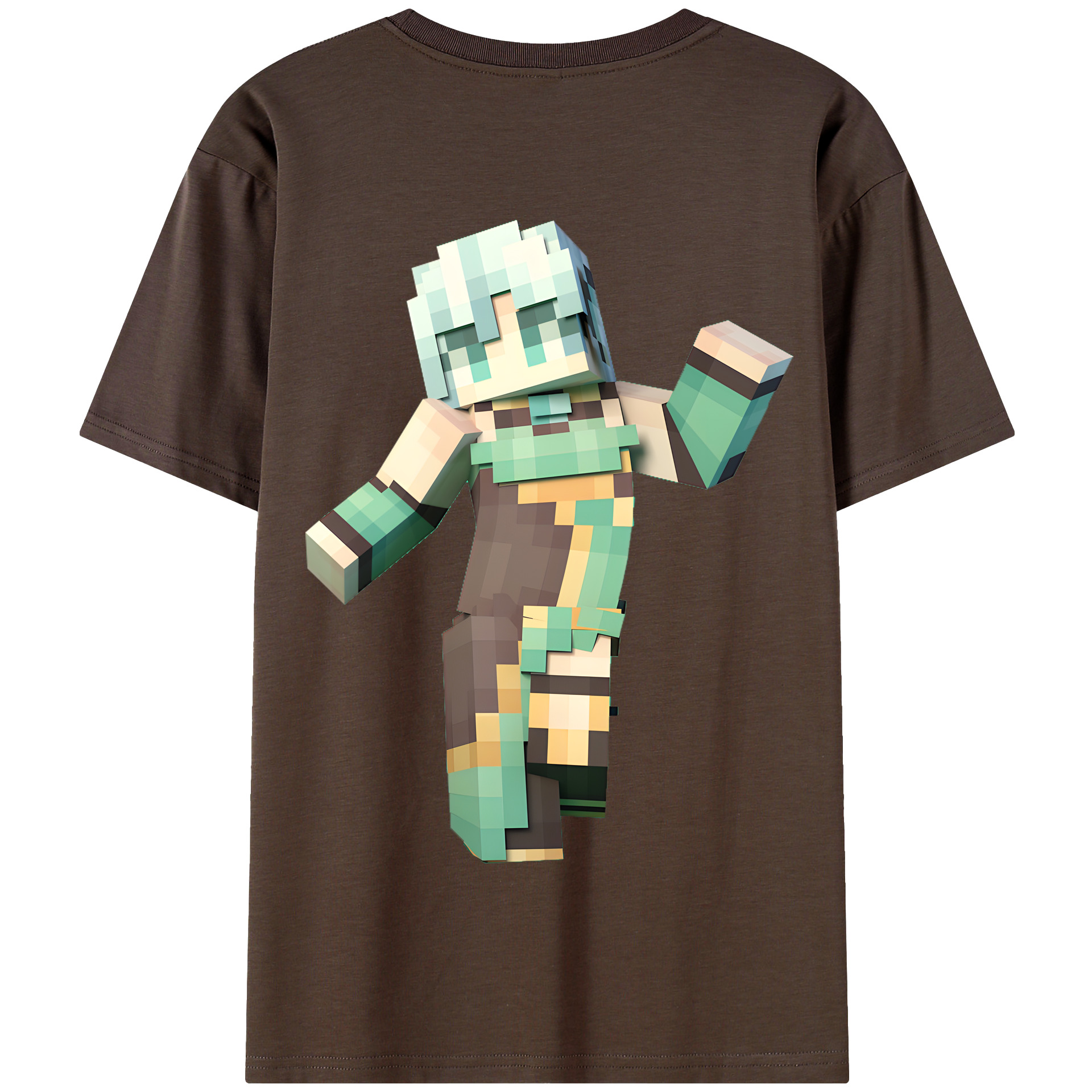 （画像用） マインクラフト ブロックの世界 Minecraft MC Block world 綿100％半袖Tシャツ（背面プリント）