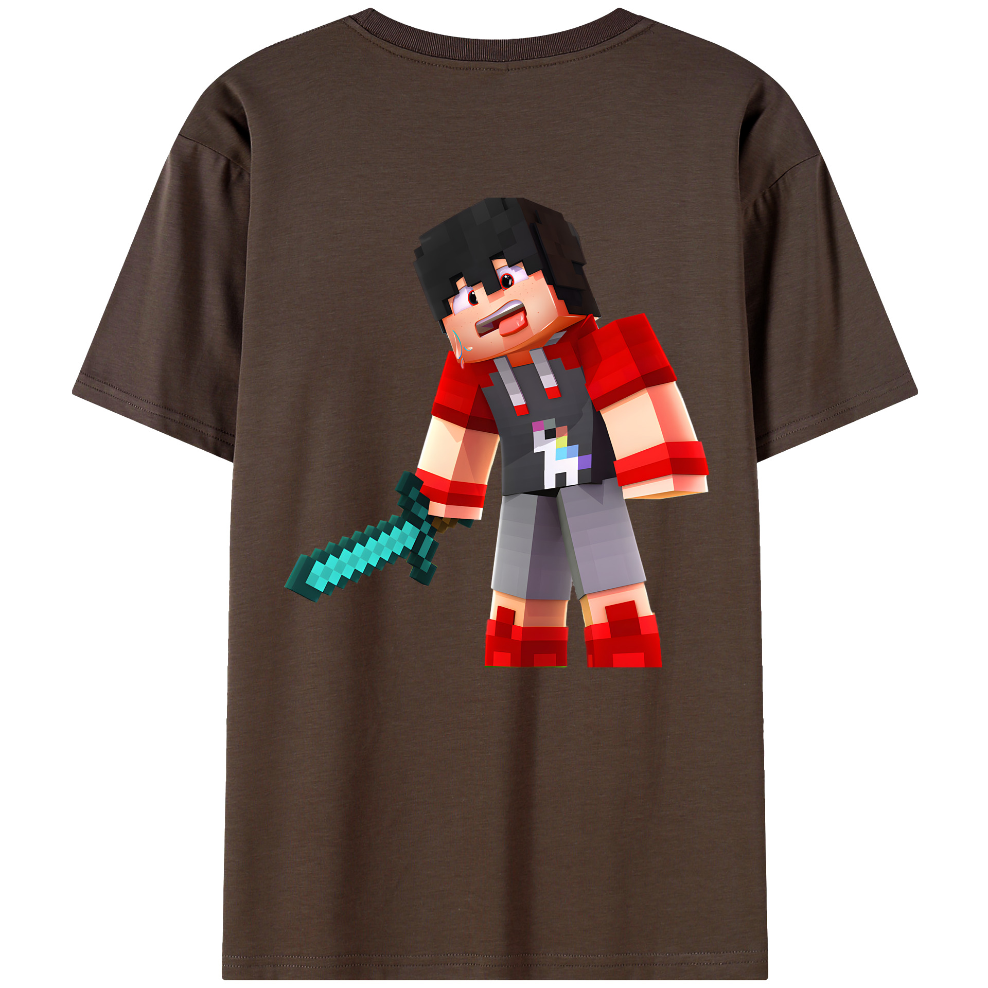 （画像用） マインクラフト ブロックの世界 Minecraft MC Block world 綿100％半袖Tシャツ（背面プリント）