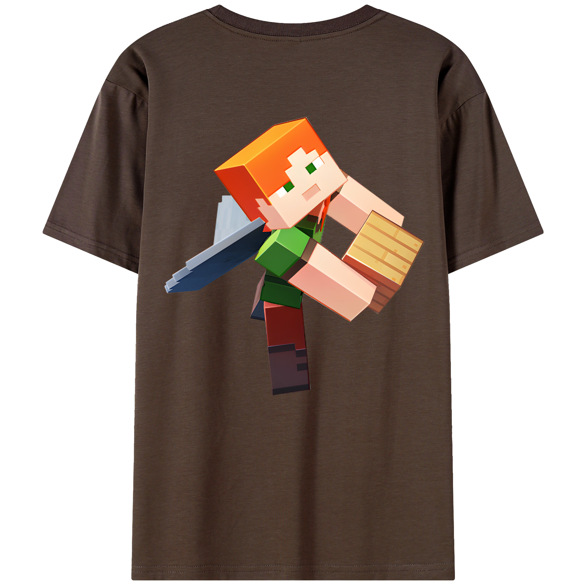 （画像用） マインクラフト ブロックの世界 Minecraft MC Block world 綿100％半袖Tシャツ（背面プリント）