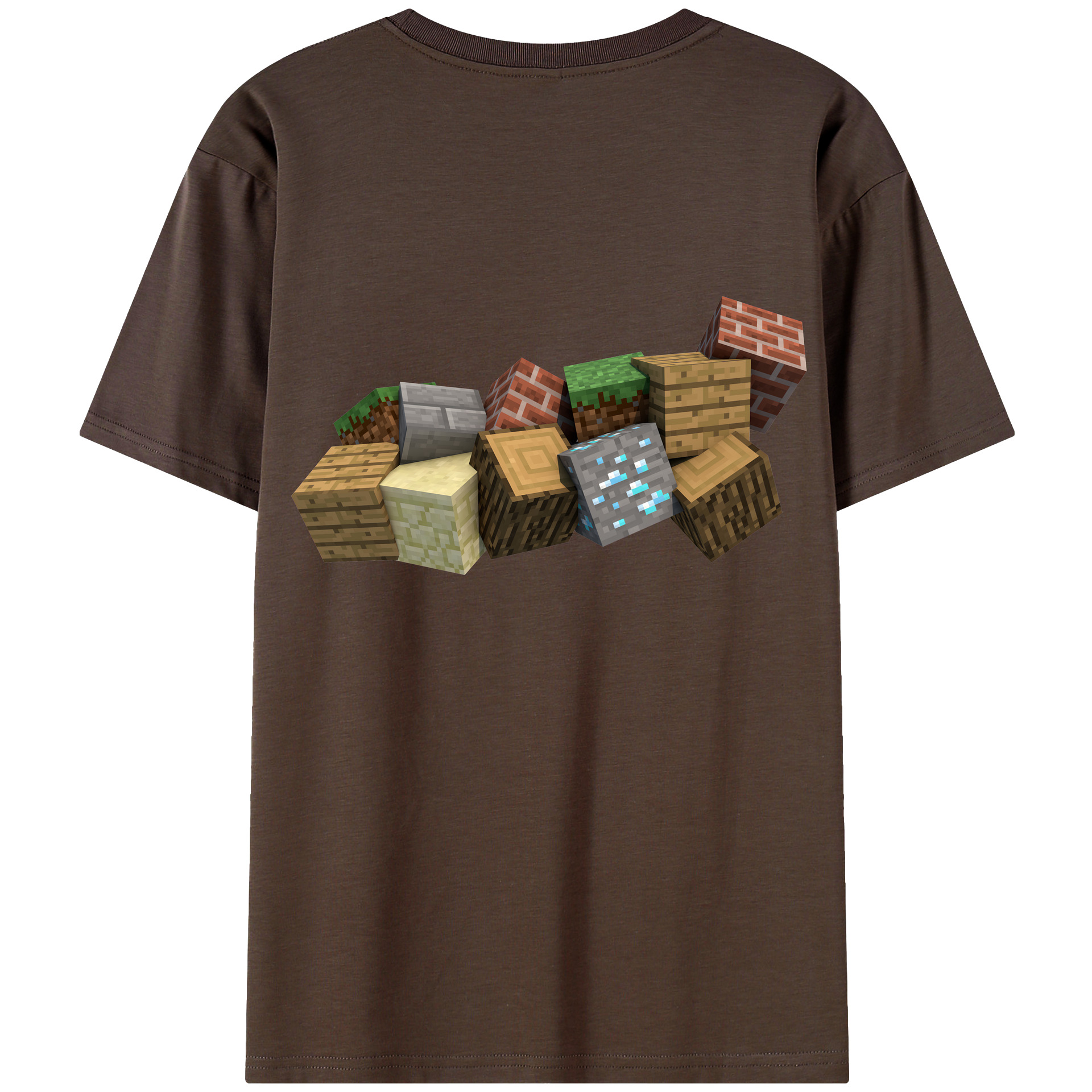 （画像用） マインクラフト ブロックの世界 Minecraft MC Block world 綿100％半袖Tシャツ（背面プリント）