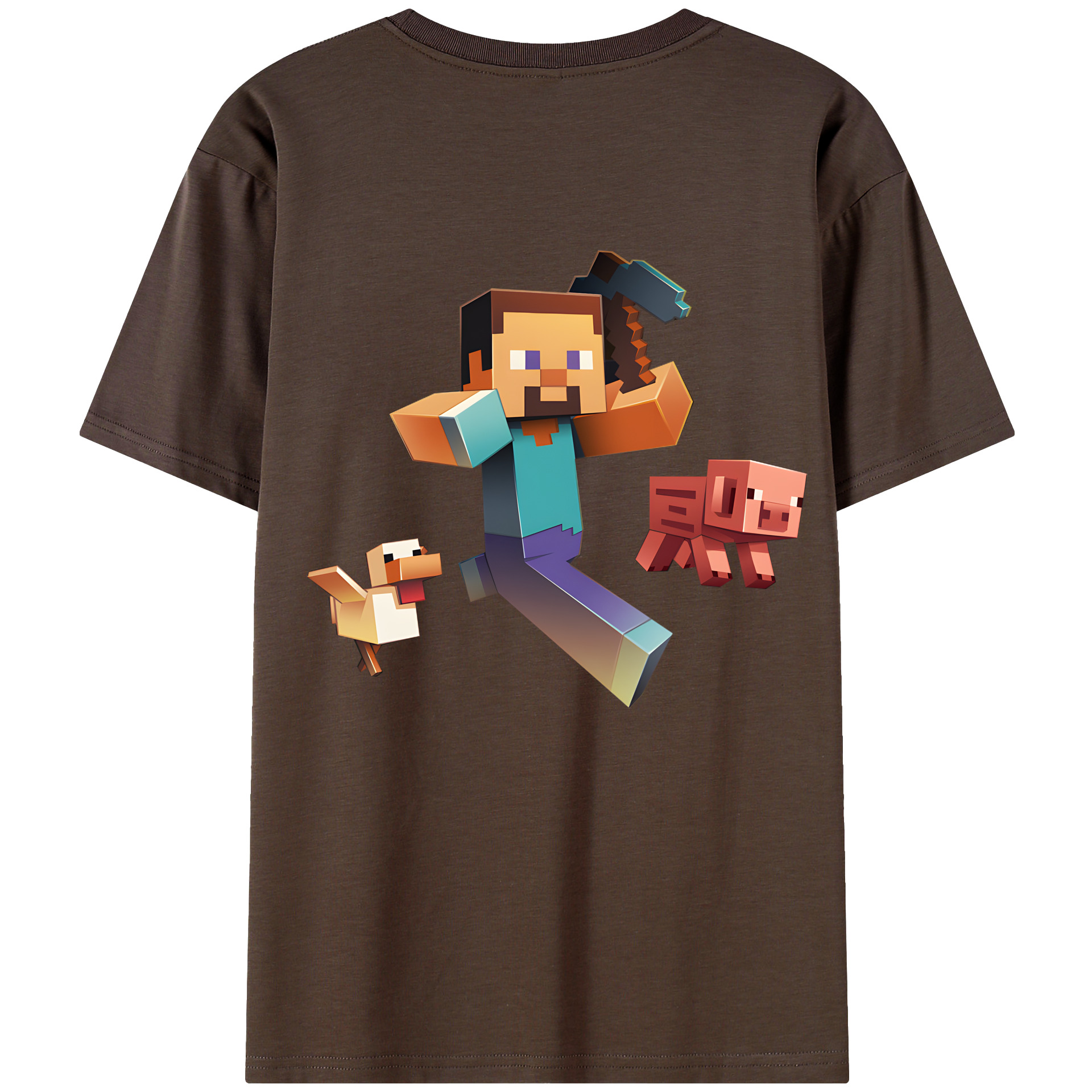 （画像用） マインクラフト ブロックの世界 Minecraft MC Block world 綿100％半袖Tシャツ（背面プリント）
