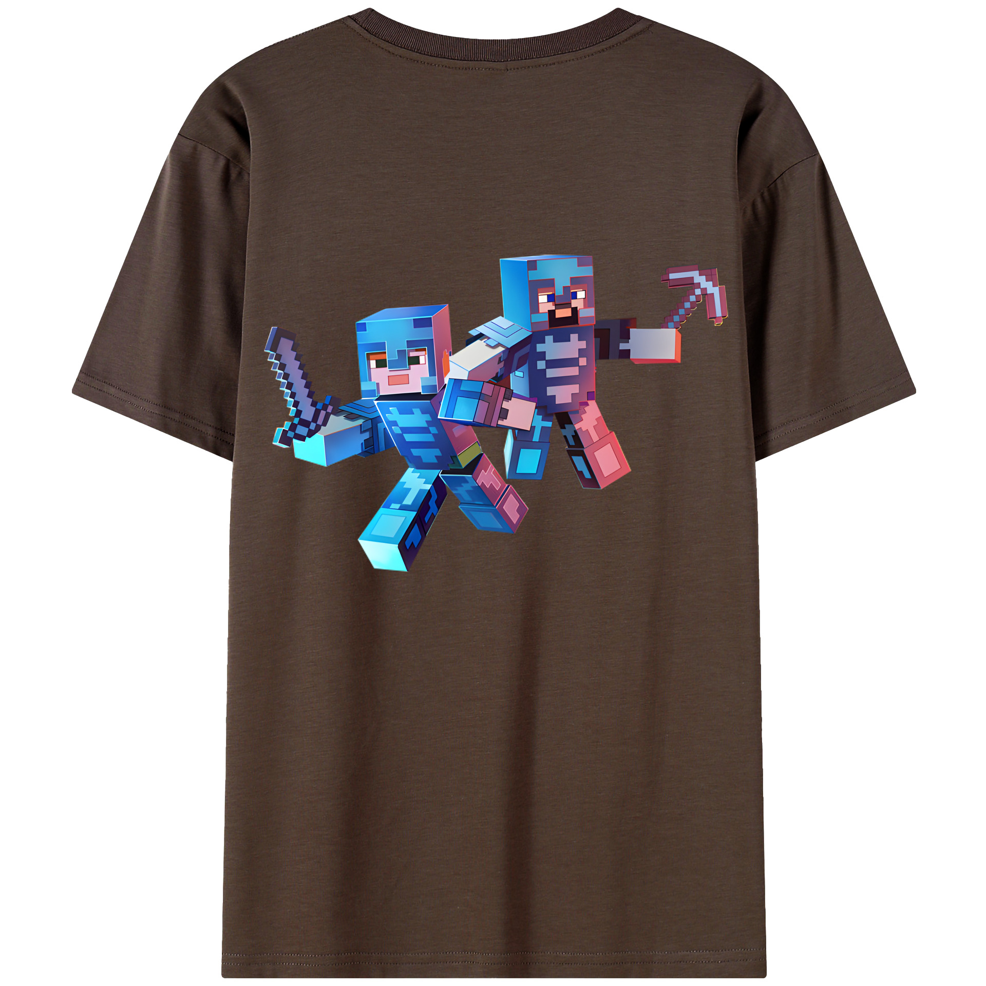 （画像用） マインクラフト ブロックの世界 Minecraft MC Block world 綿100％半袖Tシャツ（背面プリント）