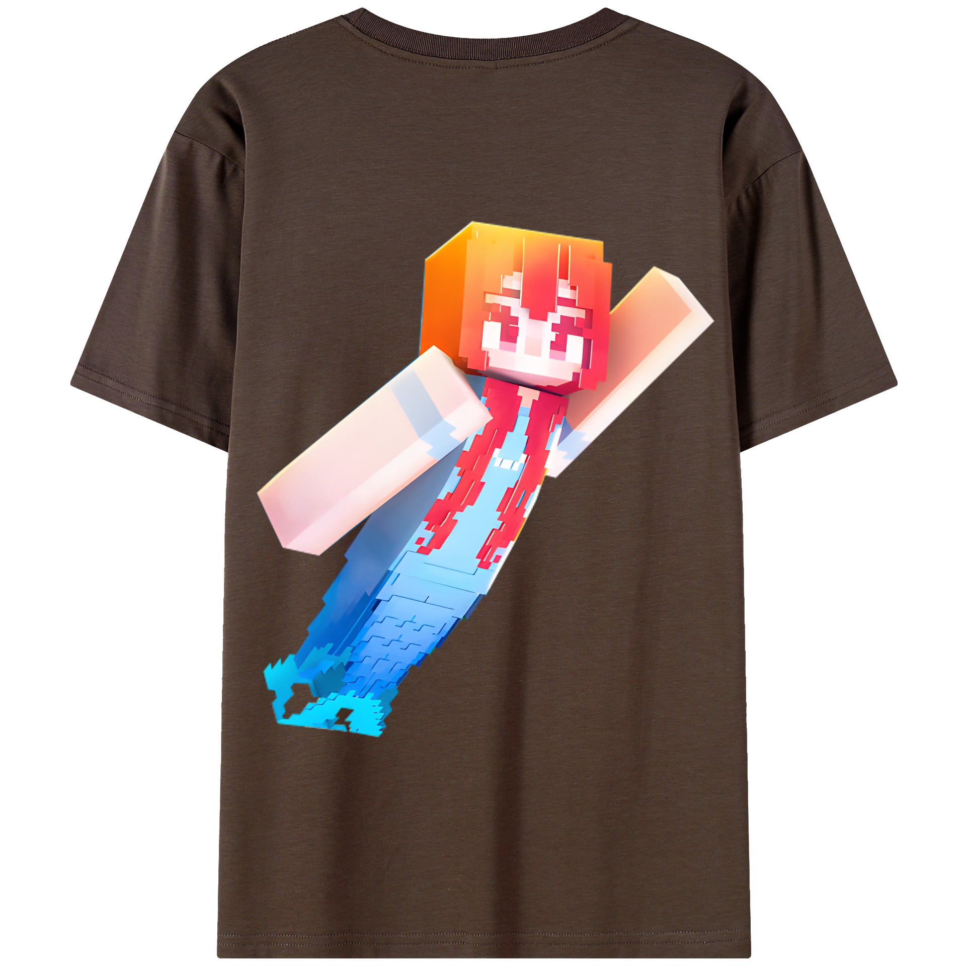 （画像用） マインクラフト ブロックの世界 Minecraft MC Block world 綿100％半袖Tシャツ（背面プリント）