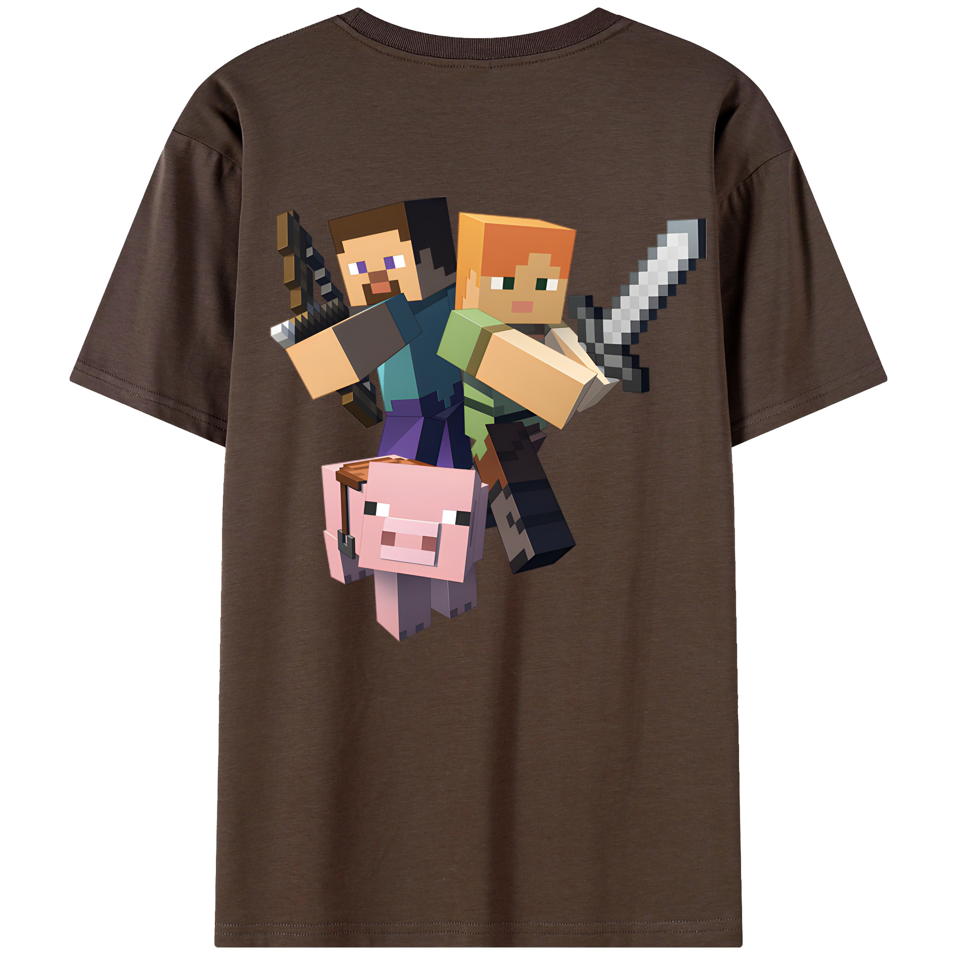 （画像用） マインクラフト ブロックの世界 Minecraft MC Block world 綿100％半袖Tシャツ（背面プリント）
