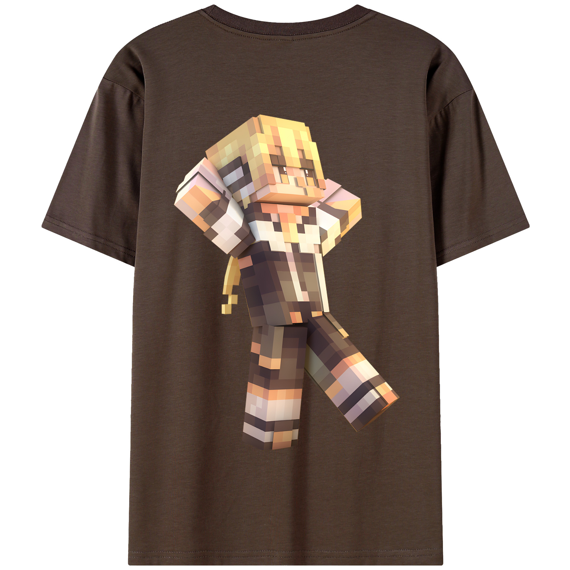 （画像用） マインクラフト ブロックの世界 Minecraft MC Block world 綿100％半袖Tシャツ（背面プリント）