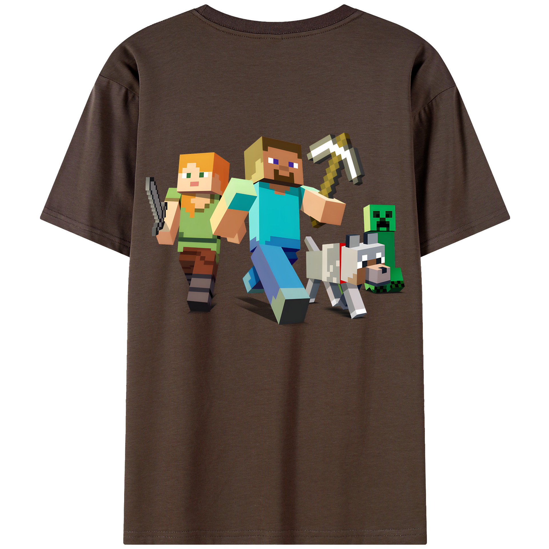 （画像用） マインクラフト ブロックの世界 Minecraft MC Block world 綿100％半袖Tシャツ（背面プリント）