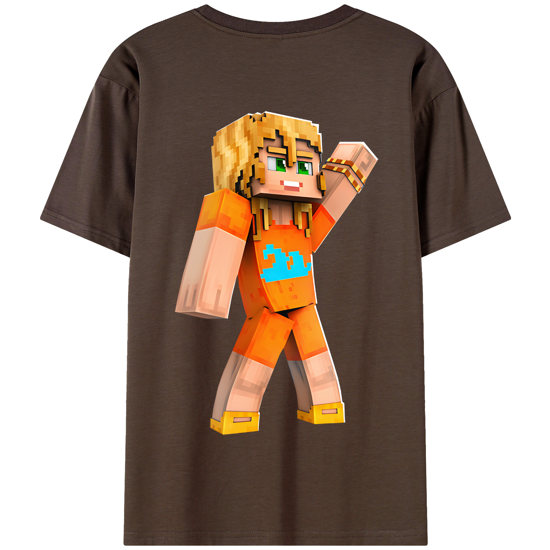 （画像用） マインクラフト ブロックの世界 Minecraft MC Block world 綿100％半袖Tシャツ（背面プリント）