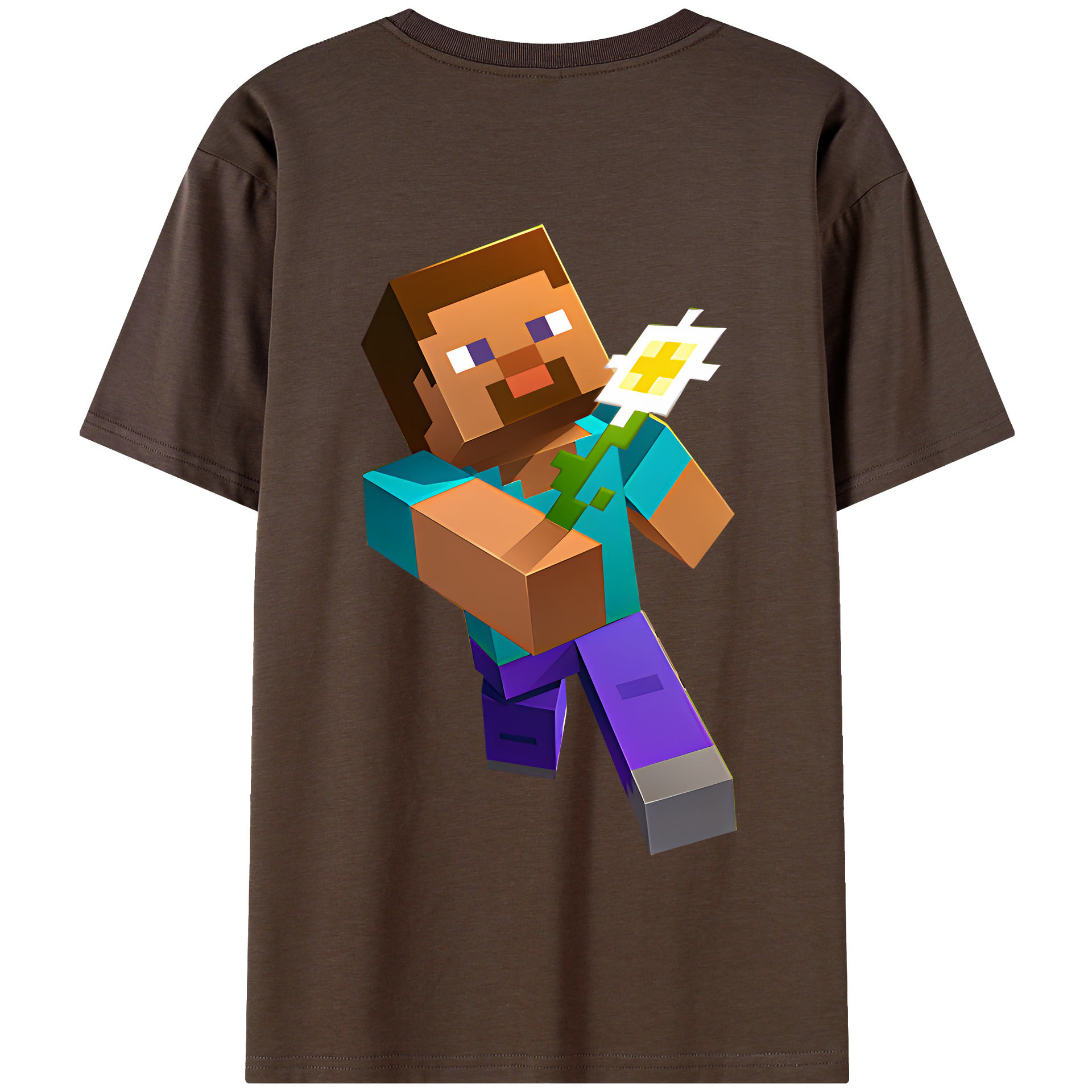（画像用） マインクラフト ブロックの世界 Minecraft MC Block world 綿100％半袖Tシャツ（背面プリント）