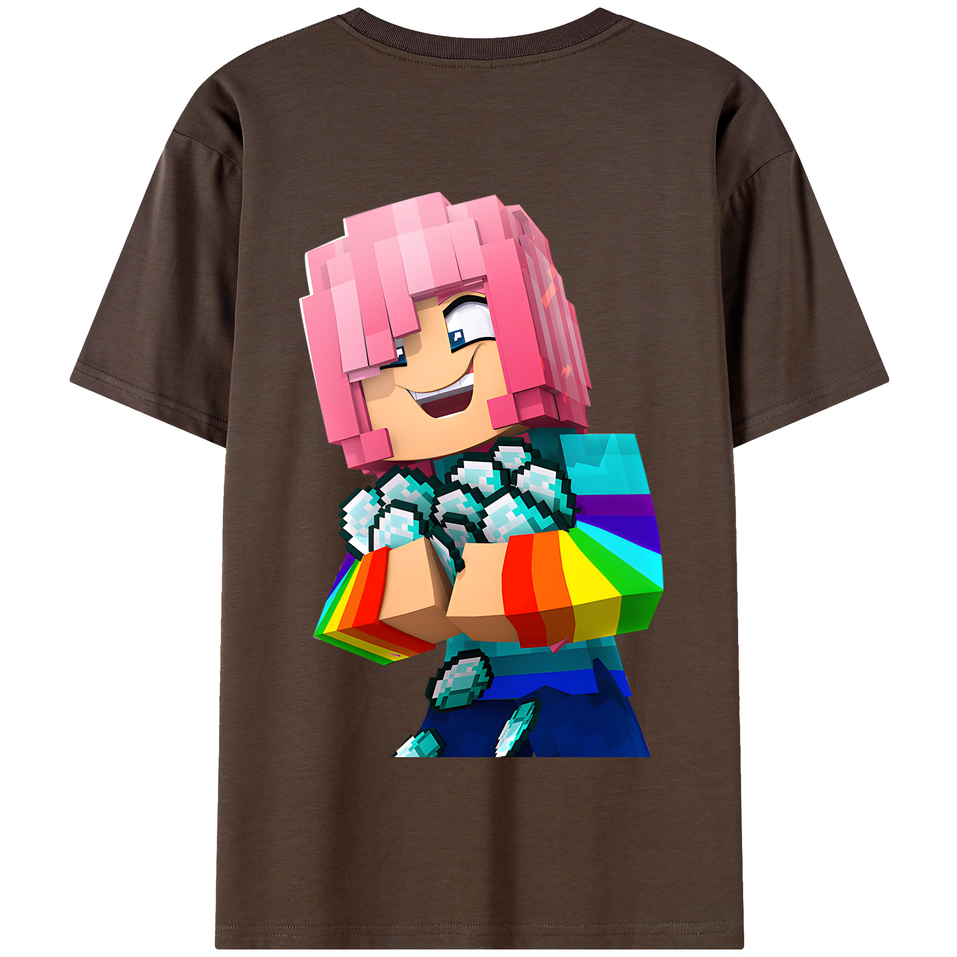 （画像用） マインクラフト ブロックの世界 Minecraft MC Block world 綿100％半袖Tシャツ（背面プリント）