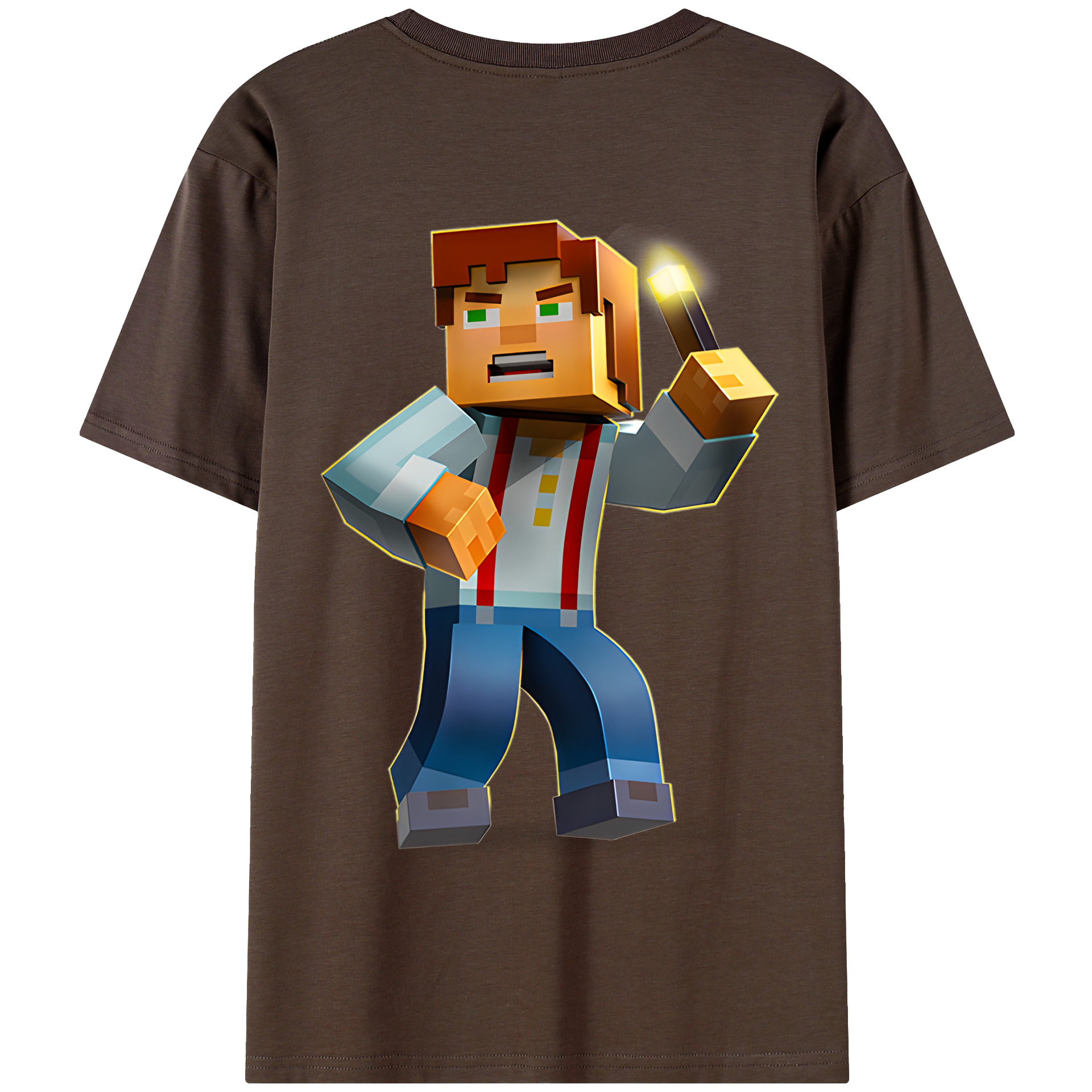 （画像用） マインクラフト ブロックの世界 Minecraft MC Block world 綿100％半袖Tシャツ（背面プリント）