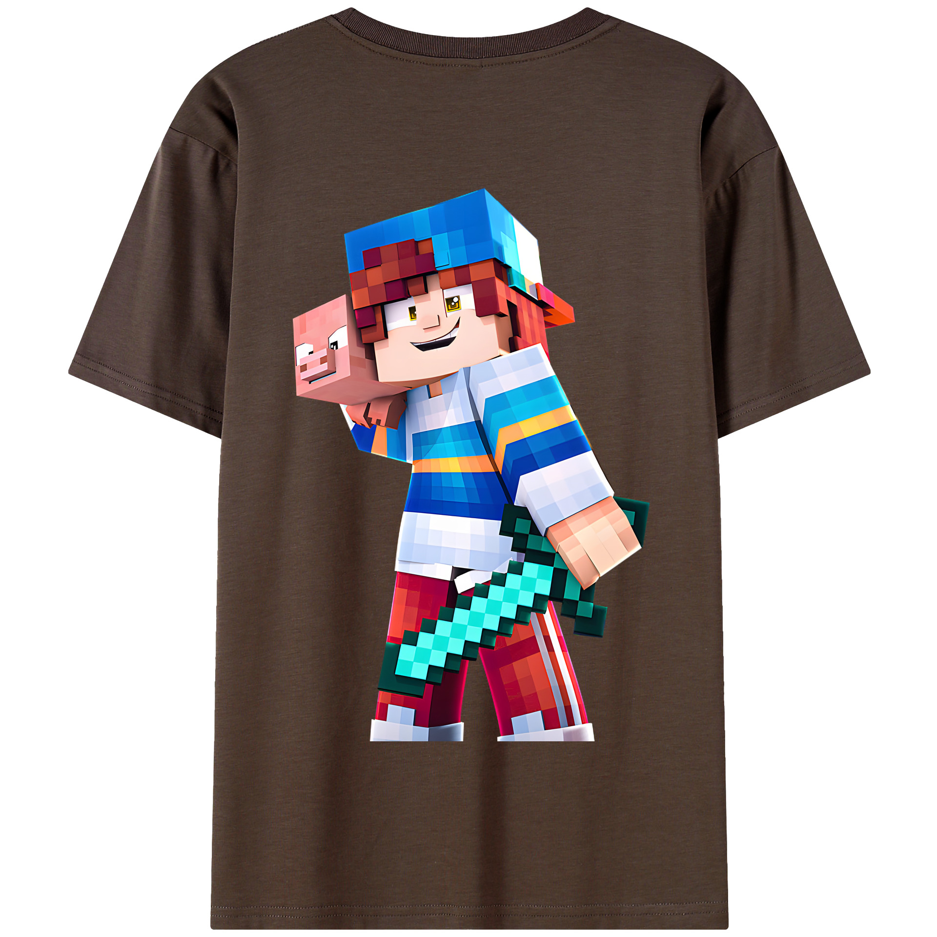 （画像用） マインクラフト ブロックの世界 Minecraft MC Block world 綿100％半袖Tシャツ（背面プリント）