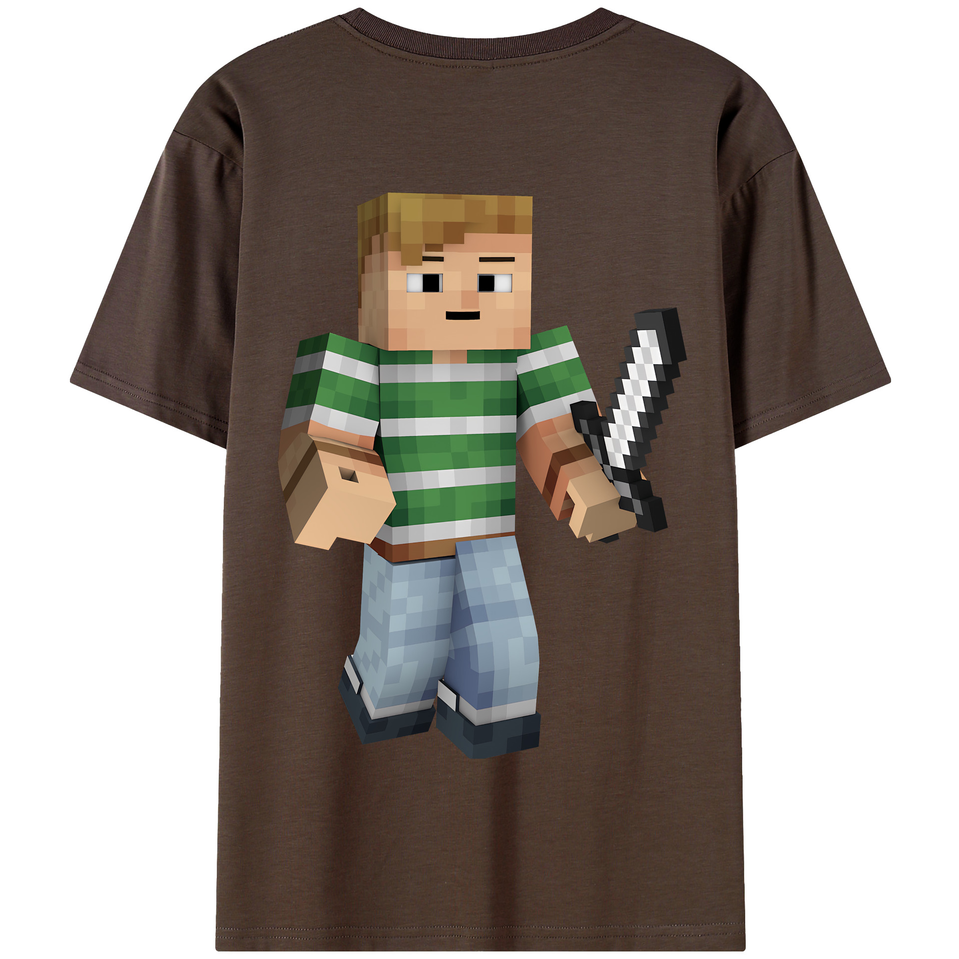 （画像用） マインクラフト ブロックの世界 Minecraft MC Block world 綿100％半袖Tシャツ（背面プリント）