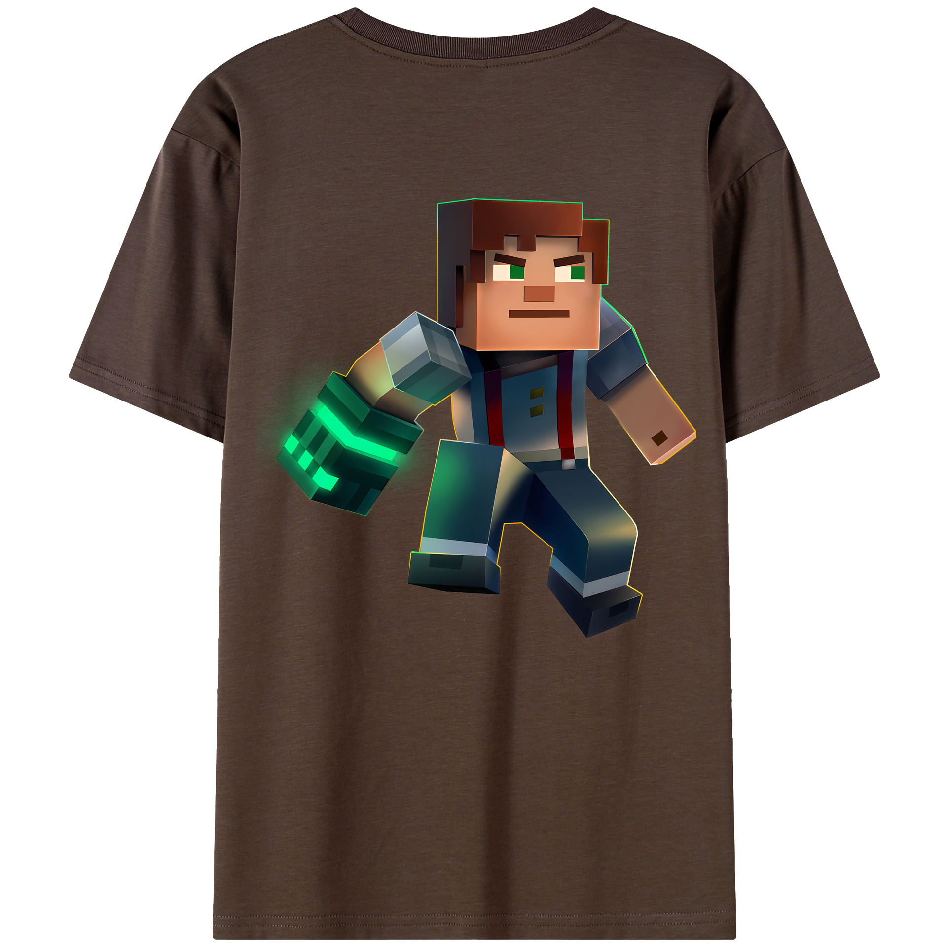 （画像用） マインクラフト ブロックの世界 Minecraft MC Block world 綿100％半袖Tシャツ（背面プリント）