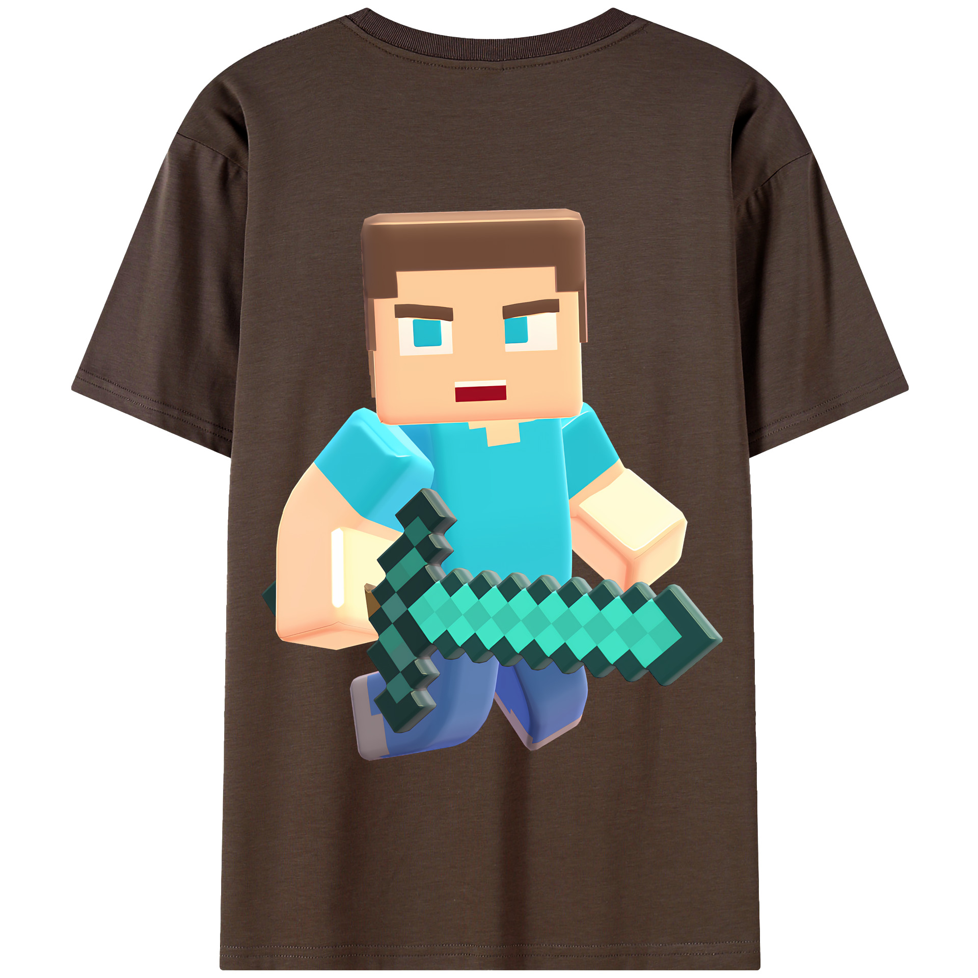 （画像用） マインクラフト ブロックの世界 Minecraft MC Block world 綿100％半袖Tシャツ（背面プリント）