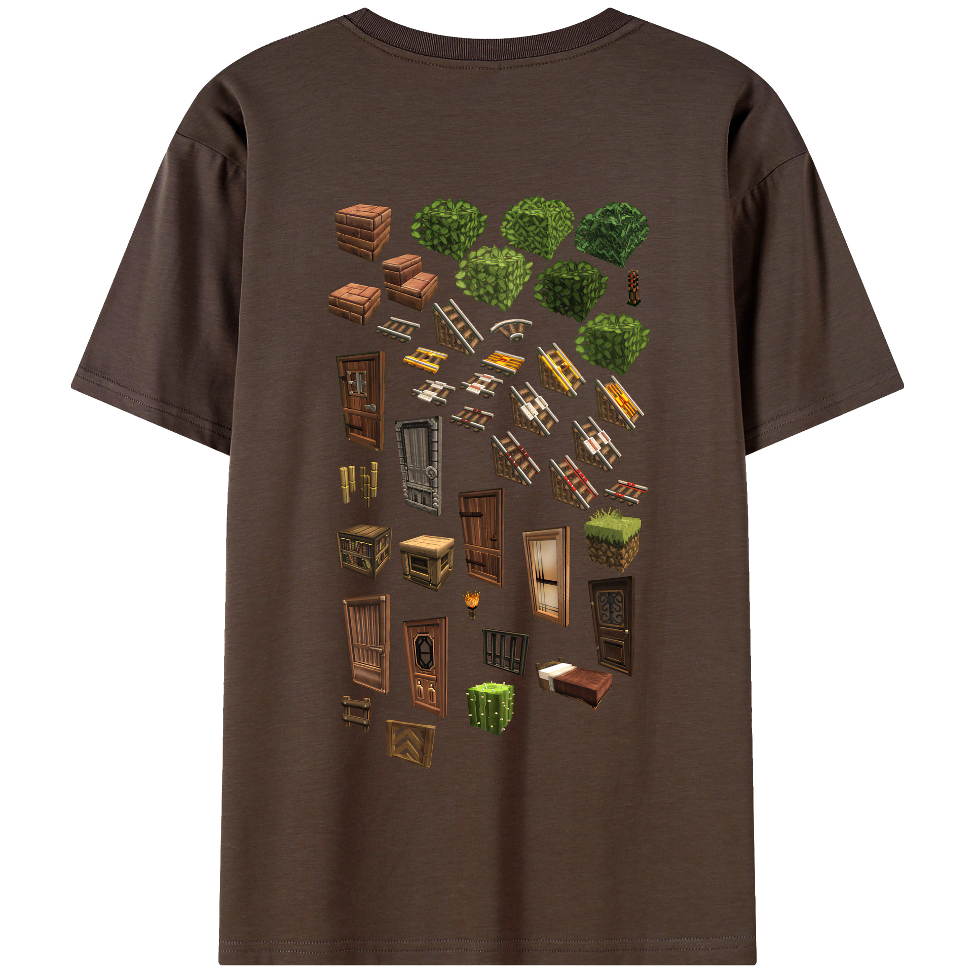 （画像用） マインクラフト ブロックの世界 Minecraft MC Block world 綿100％半袖Tシャツ（背面プリント）