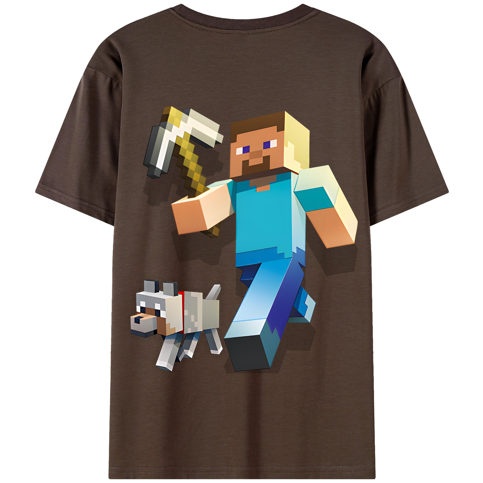 （画像用） マインクラフト ブロックの世界 Minecraft MC Block world 綿100％半袖Tシャツ（背面プリント）