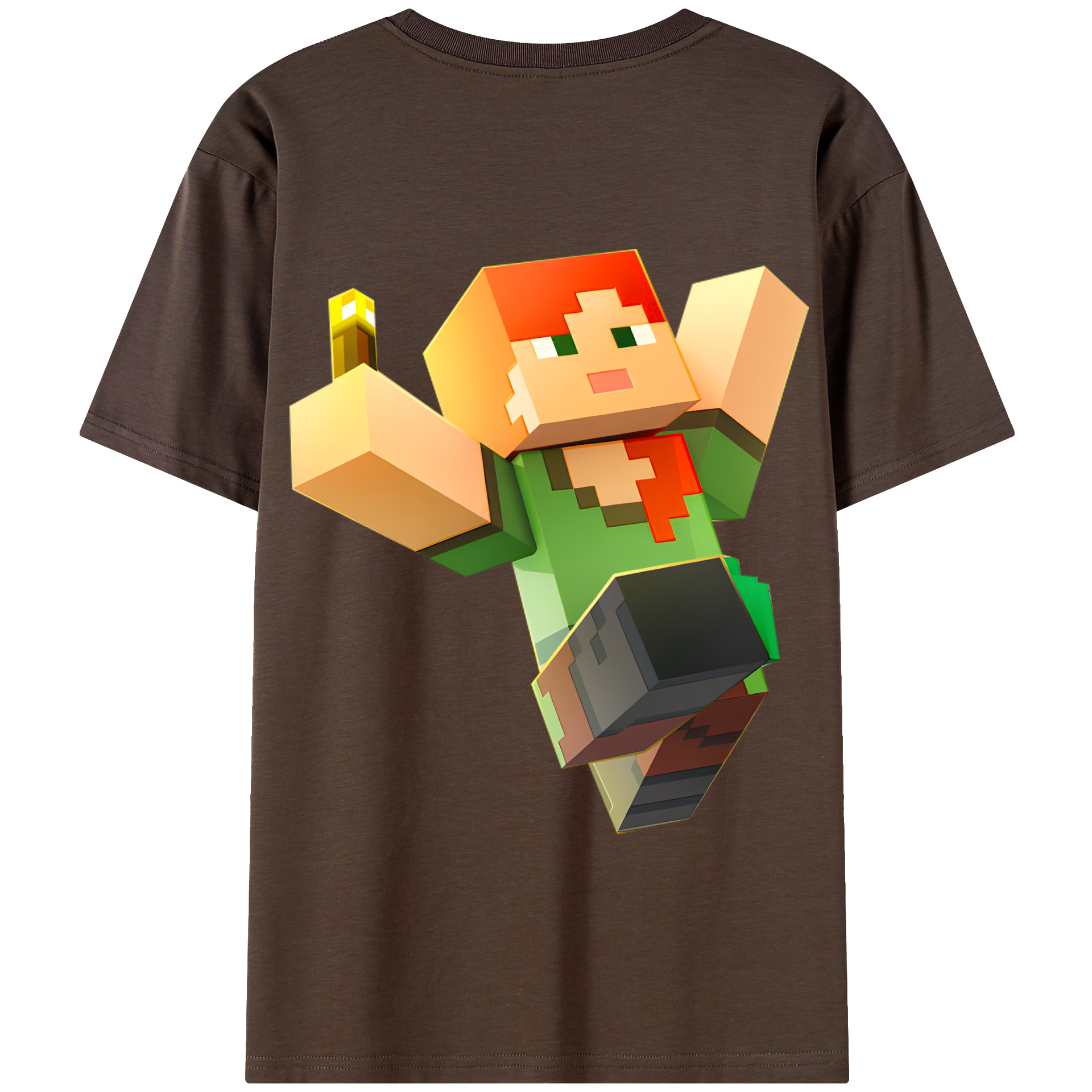 （画像用） マインクラフト ブロックの世界 Minecraft MC Block world 綿100％半袖Tシャツ（背面プリント）