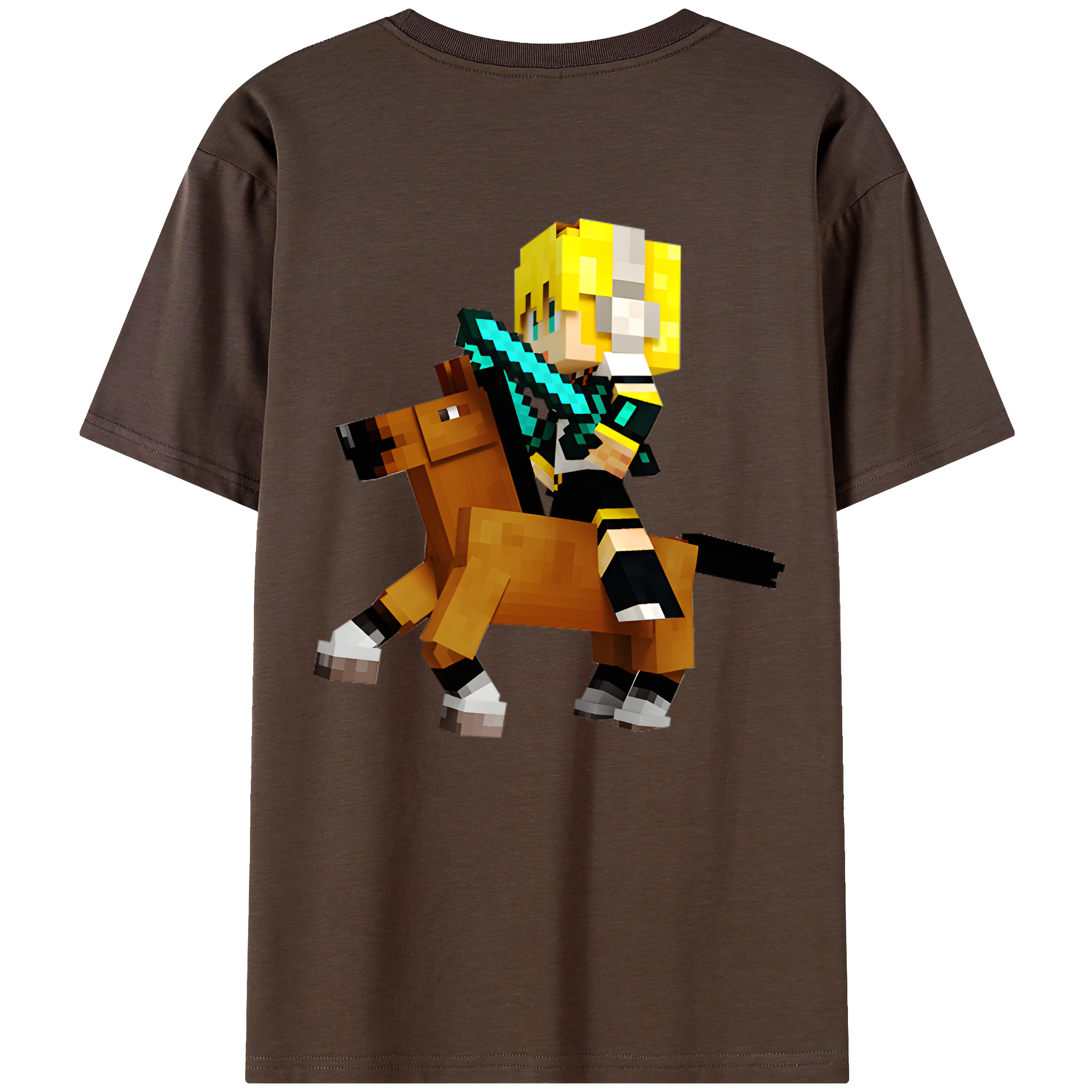 （画像用） マインクラフト ブロックの世界 Minecraft MC Block world 綿100％半袖Tシャツ（背面プリント）