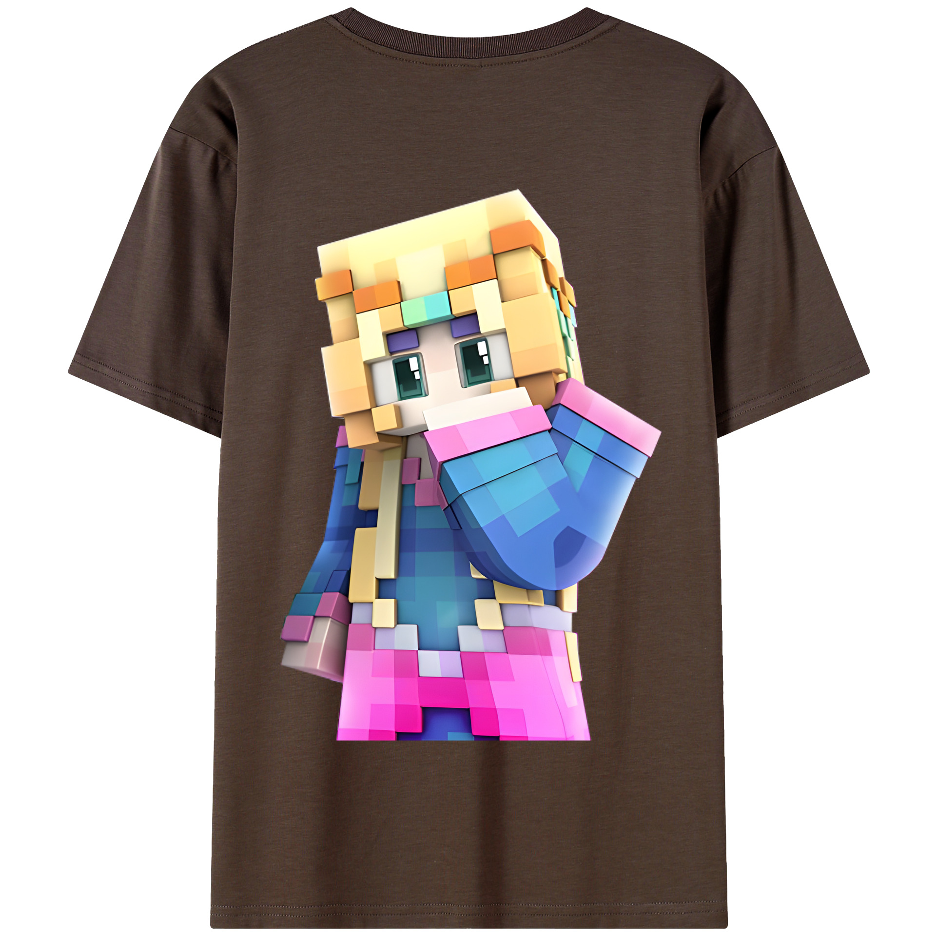 （画像用） マインクラフト ブロックの世界 Minecraft MC Block world 綿100％半袖Tシャツ（背面プリント）