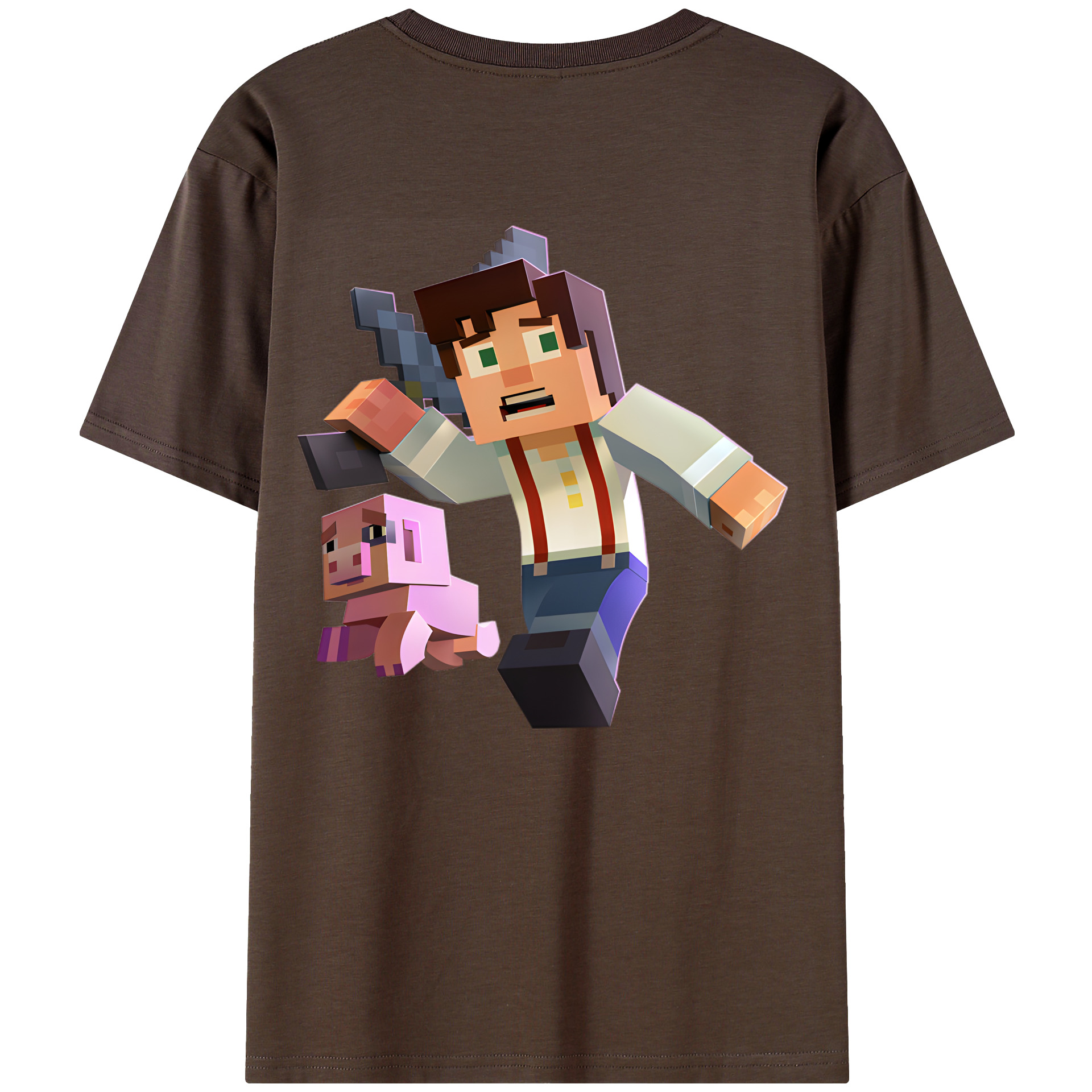 （画像用） マインクラフト ブロックの世界 Minecraft MC Block world 綿100％半袖Tシャツ（背面プリント）