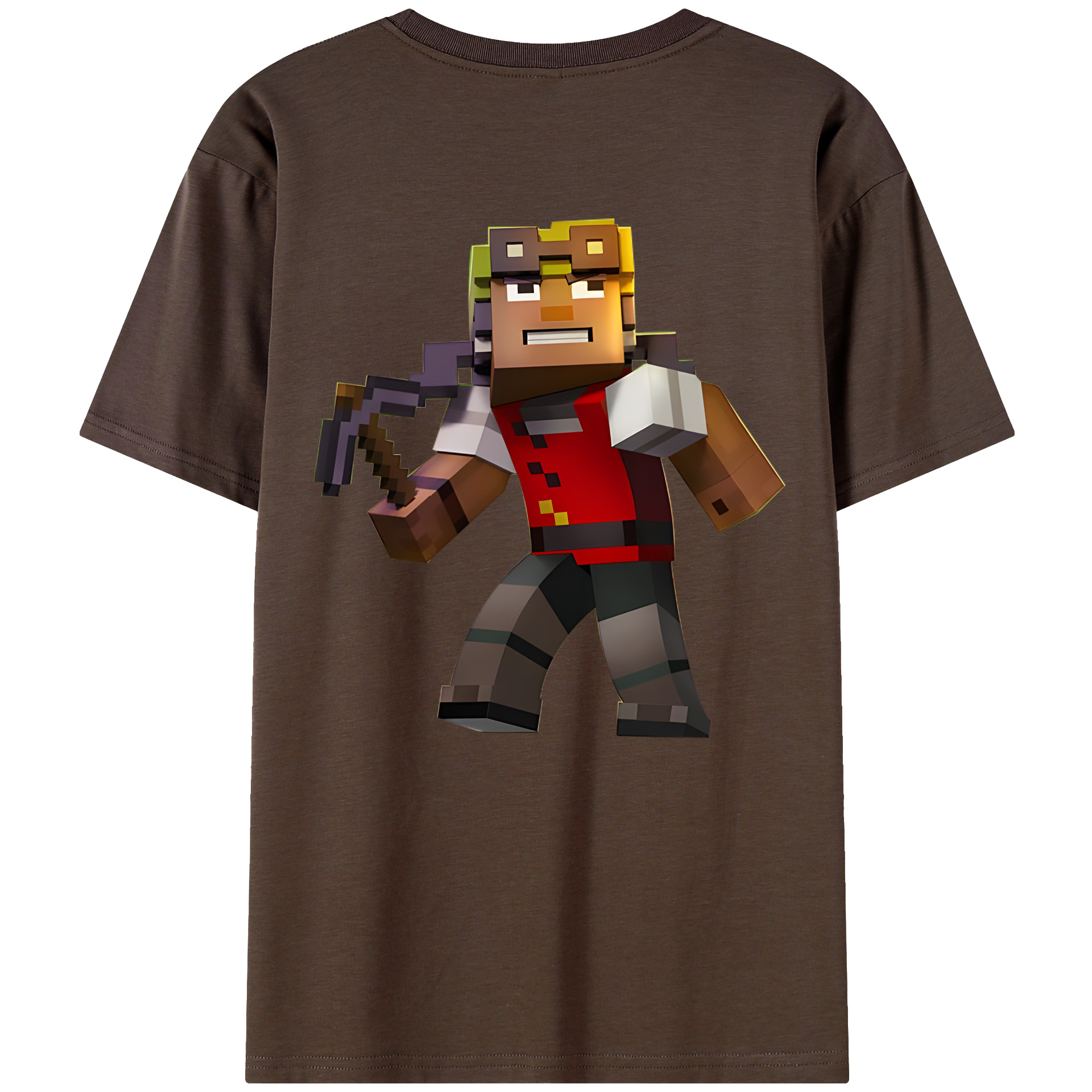 （画像用） マインクラフト ブロックの世界 Minecraft MC Block world 綿100％半袖Tシャツ（背面プリント）