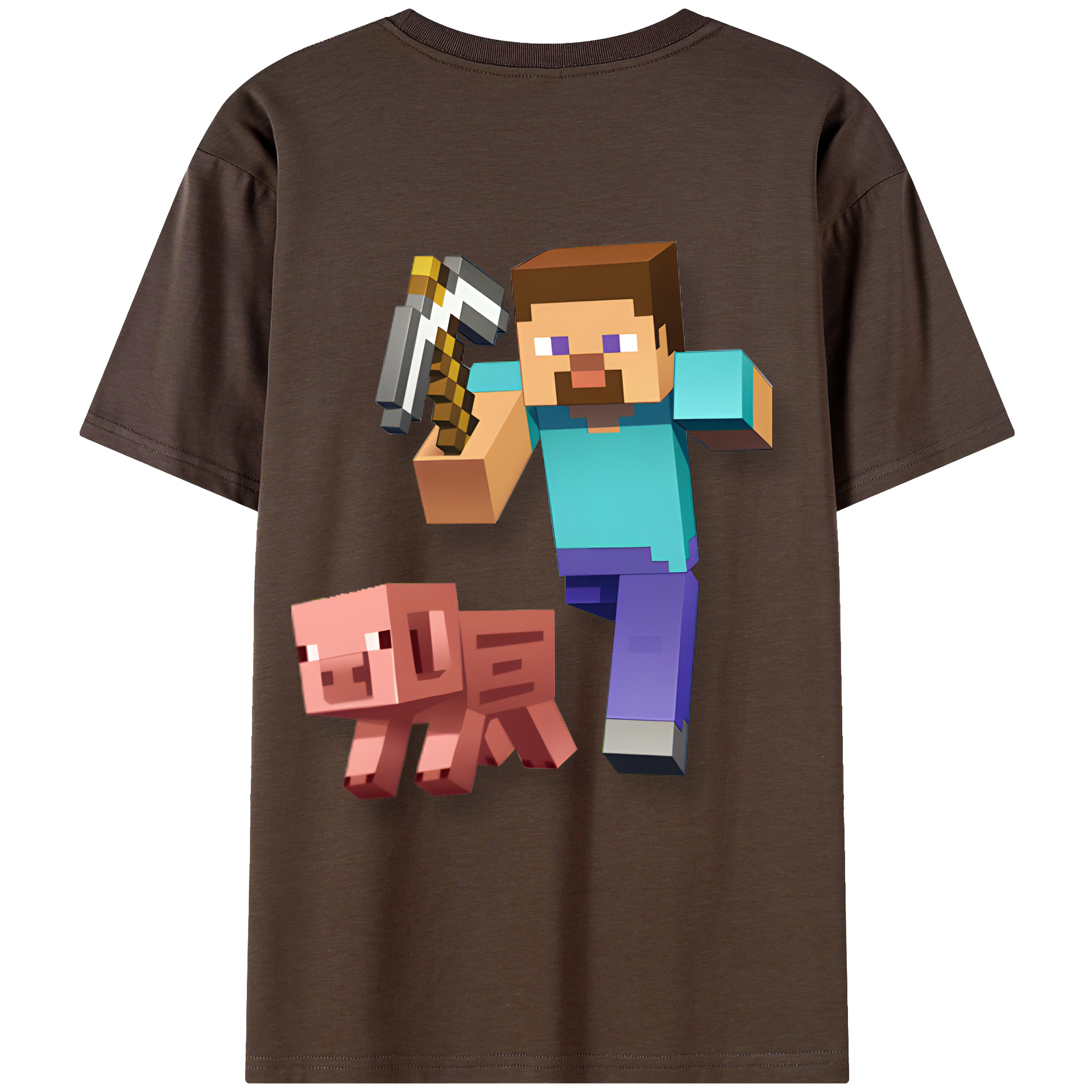 （画像用） マインクラフト ブロックの世界 Minecraft MC Block world 綿100％半袖Tシャツ（背面プリント）