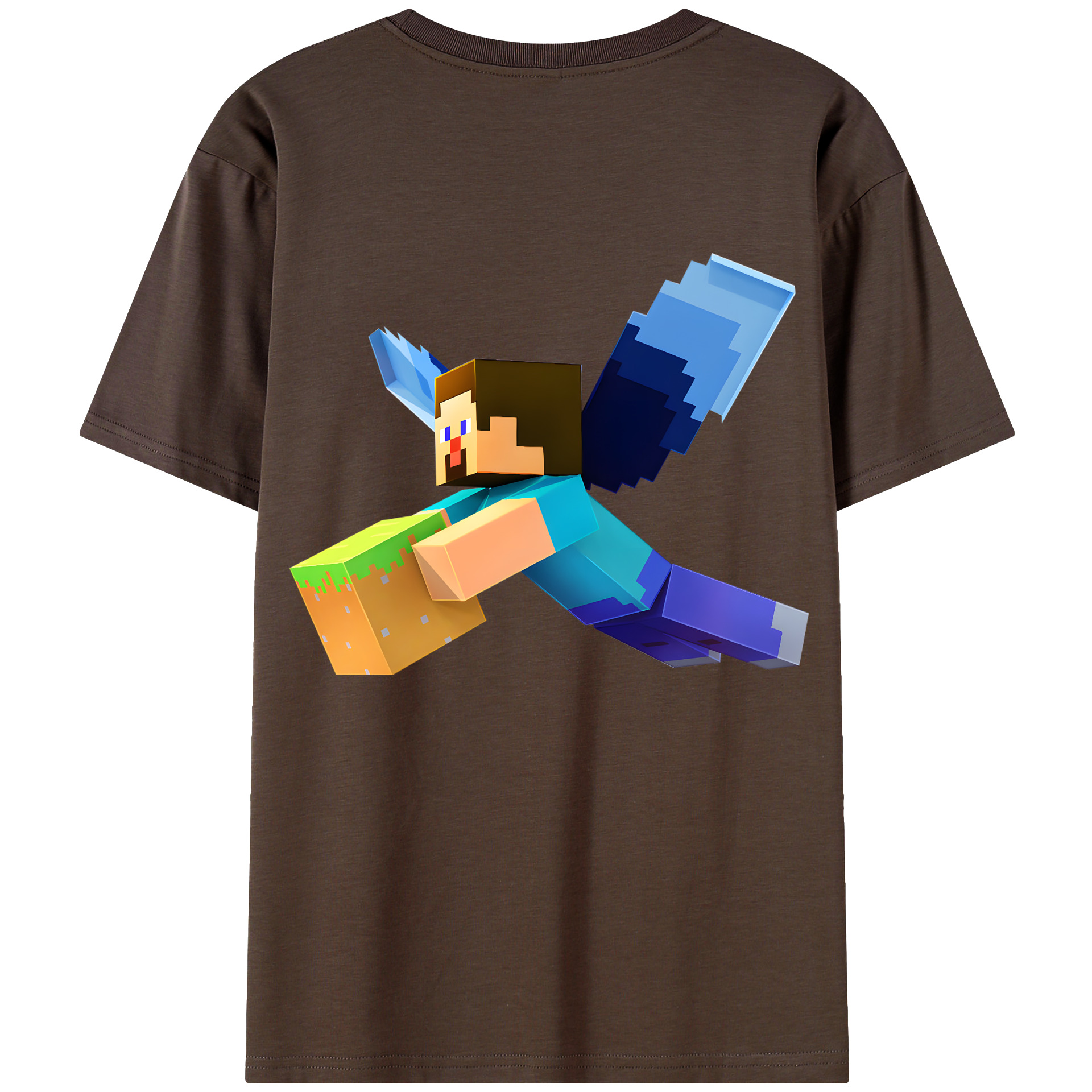 （画像用） マインクラフト ブロックの世界 Minecraft MC Block world 綿100％半袖Tシャツ（背面プリント）