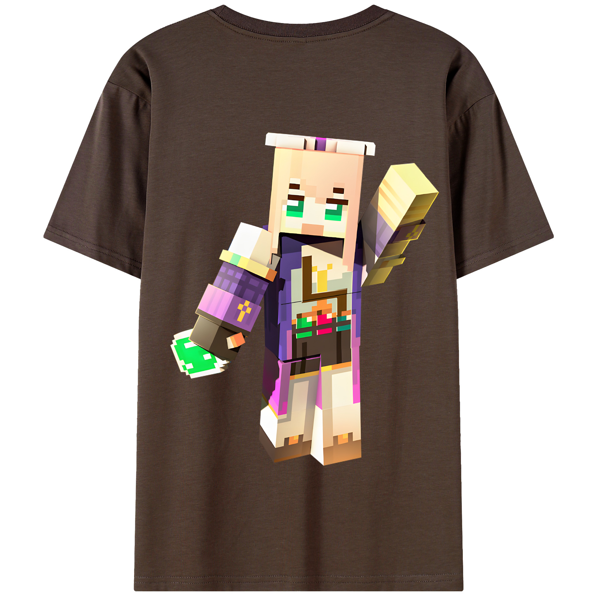 （画像用） マインクラフト ブロックの世界 Minecraft MC Block world 綿100％半袖Tシャツ（背面プリント）