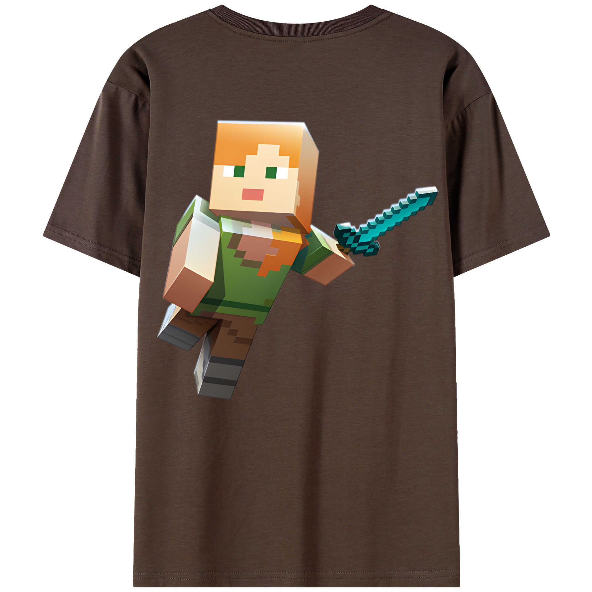 （画像用） マインクラフト ブロックの世界 Minecraft MC Block world 綿100％半袖Tシャツ（背面プリント）