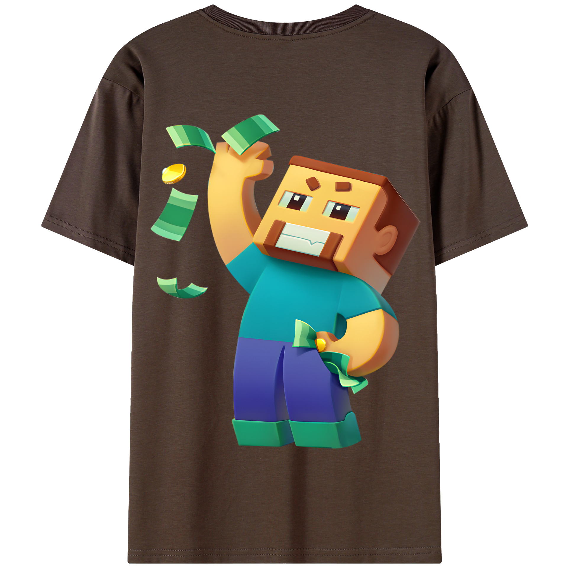 （画像用） マインクラフト ブロックの世界 Minecraft MC Block world 綿100％半袖Tシャツ（背面プリント）