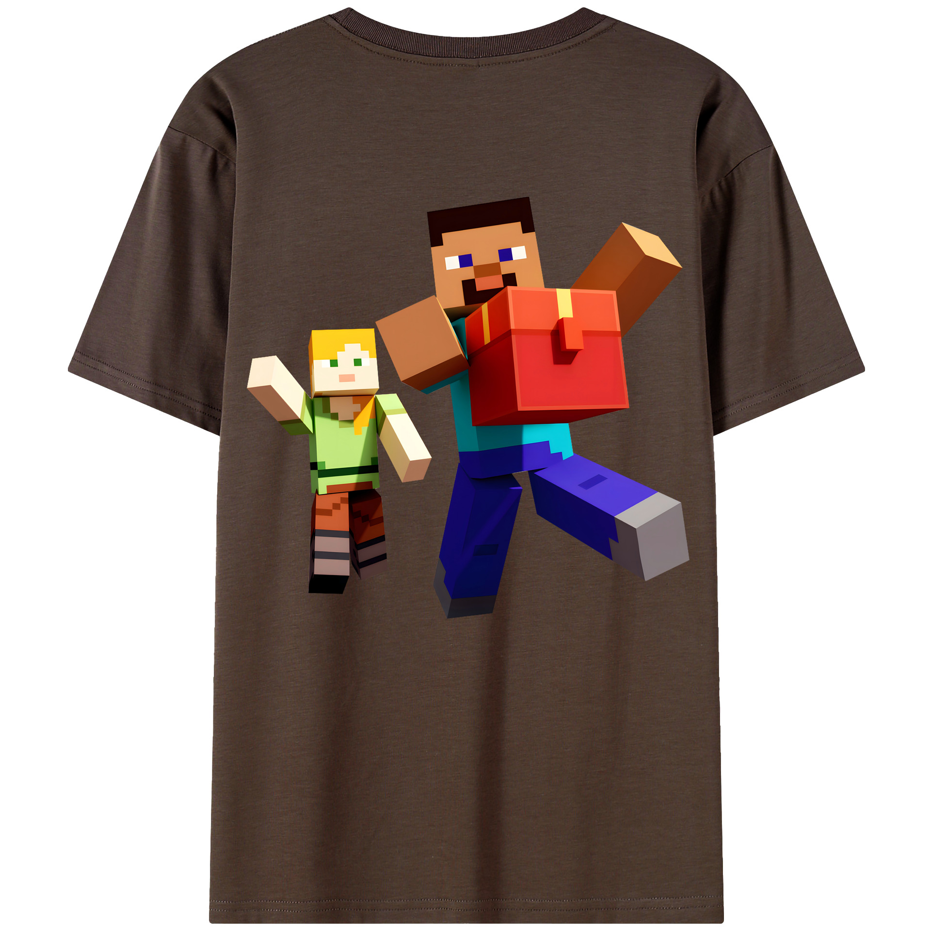 （画像用） マインクラフト ブロックの世界 Minecraft MC Block world 綿100％半袖Tシャツ（背面プリント）