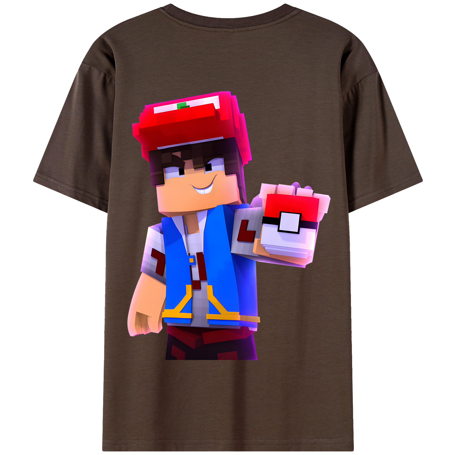 （画像用） マインクラフト ブロックの世界 Minecraft MC Block world 綿100％半袖Tシャツ（背面プリント）