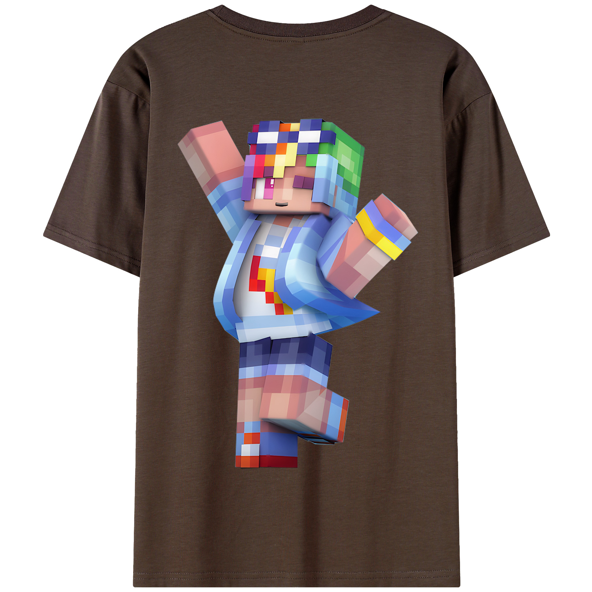 （画像用） マインクラフト ブロックの世界 Minecraft MC Block world 綿100％半袖Tシャツ（背面プリント）