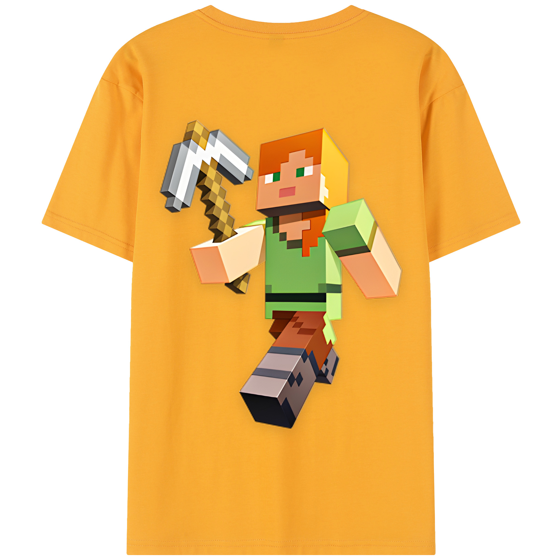 （画像用） マインクラフト ブロックの世界 Minecraft MC Block world 綿100％半袖Tシャツ（背面プリント）