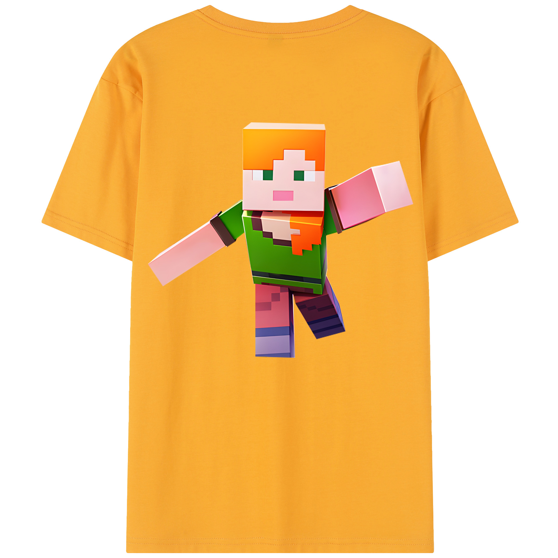 （画像用） マインクラフト ブロックの世界 Minecraft MC Block world 綿100％半袖Tシャツ（背面プリント）