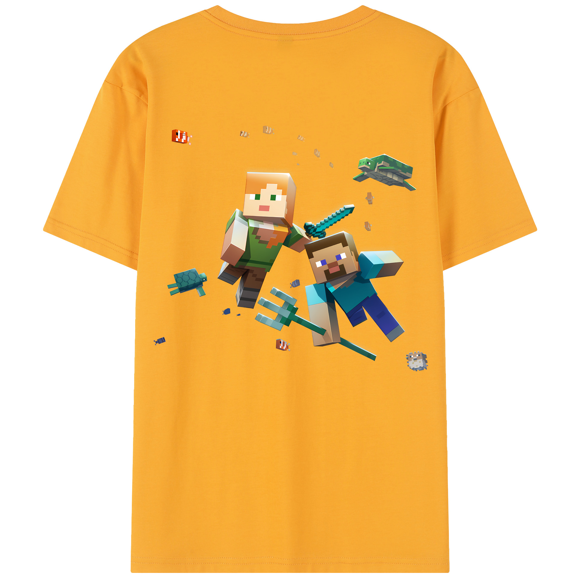 （画像用） マインクラフト ブロックの世界 Minecraft MC Block world 綿100％半袖Tシャツ（背面プリント）