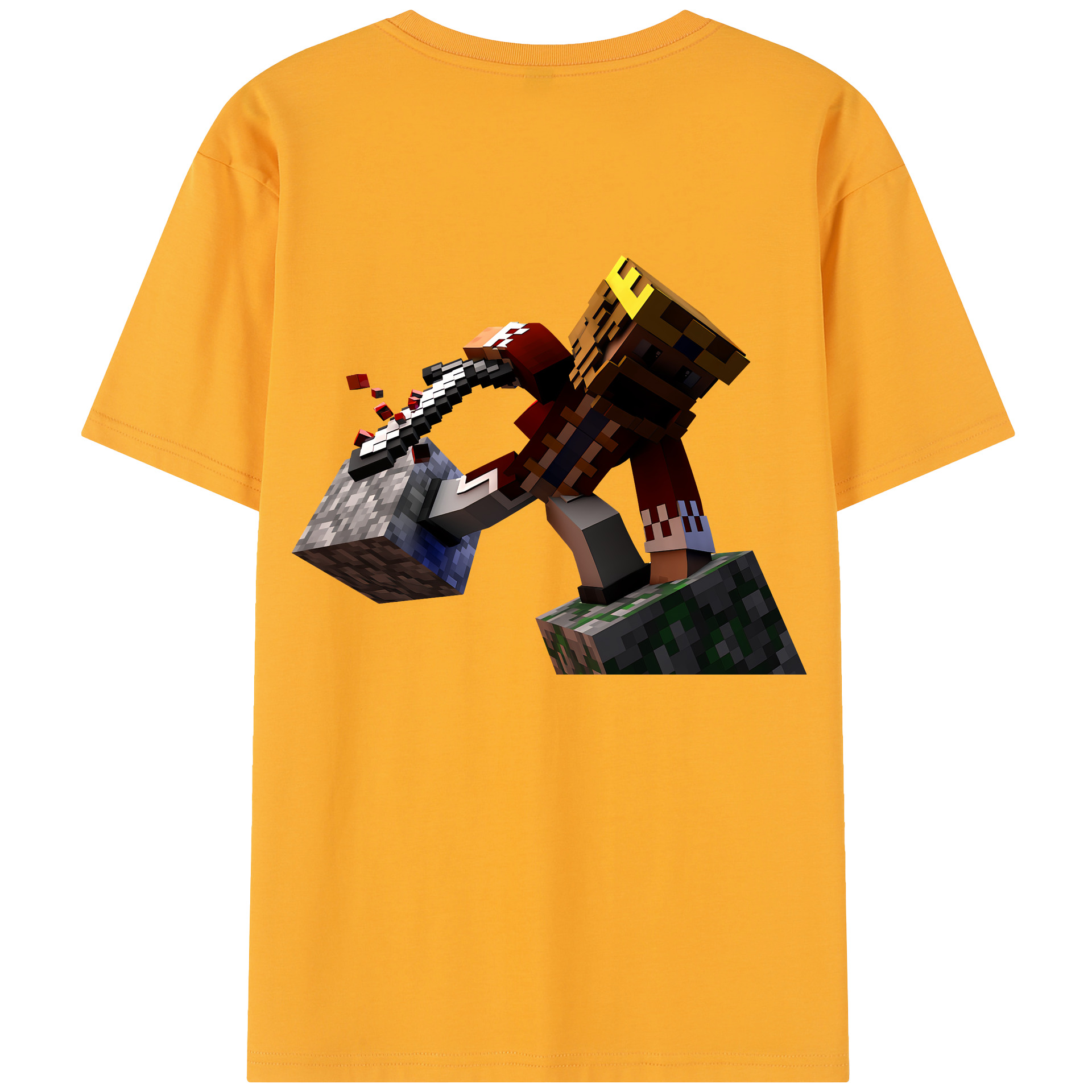 （画像用） マインクラフト ブロックの世界 Minecraft MC Block world 綿100％半袖Tシャツ（背面プリント）
