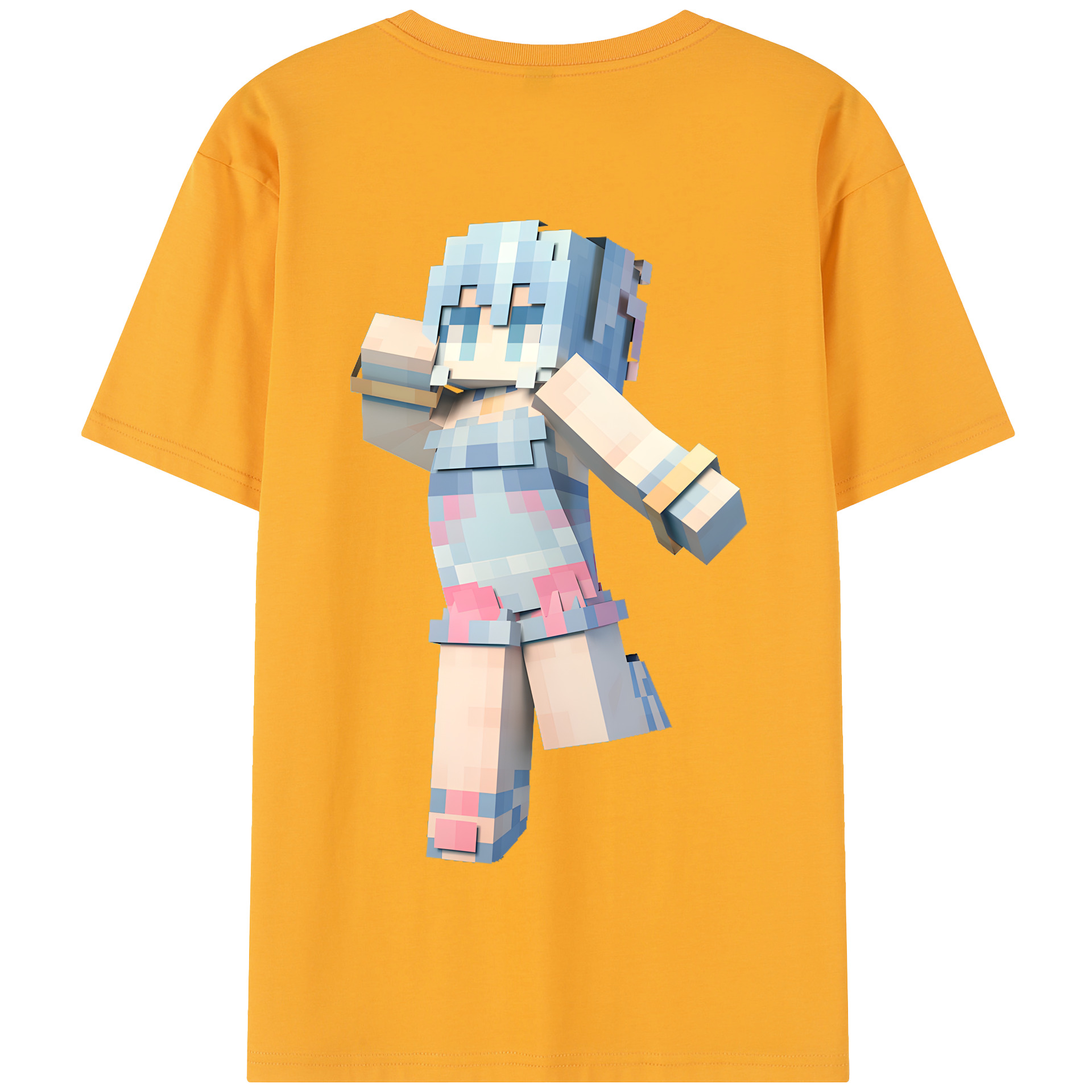 （画像用） マインクラフト ブロックの世界 Minecraft MC Block world 綿100％半袖Tシャツ（背面プリント）