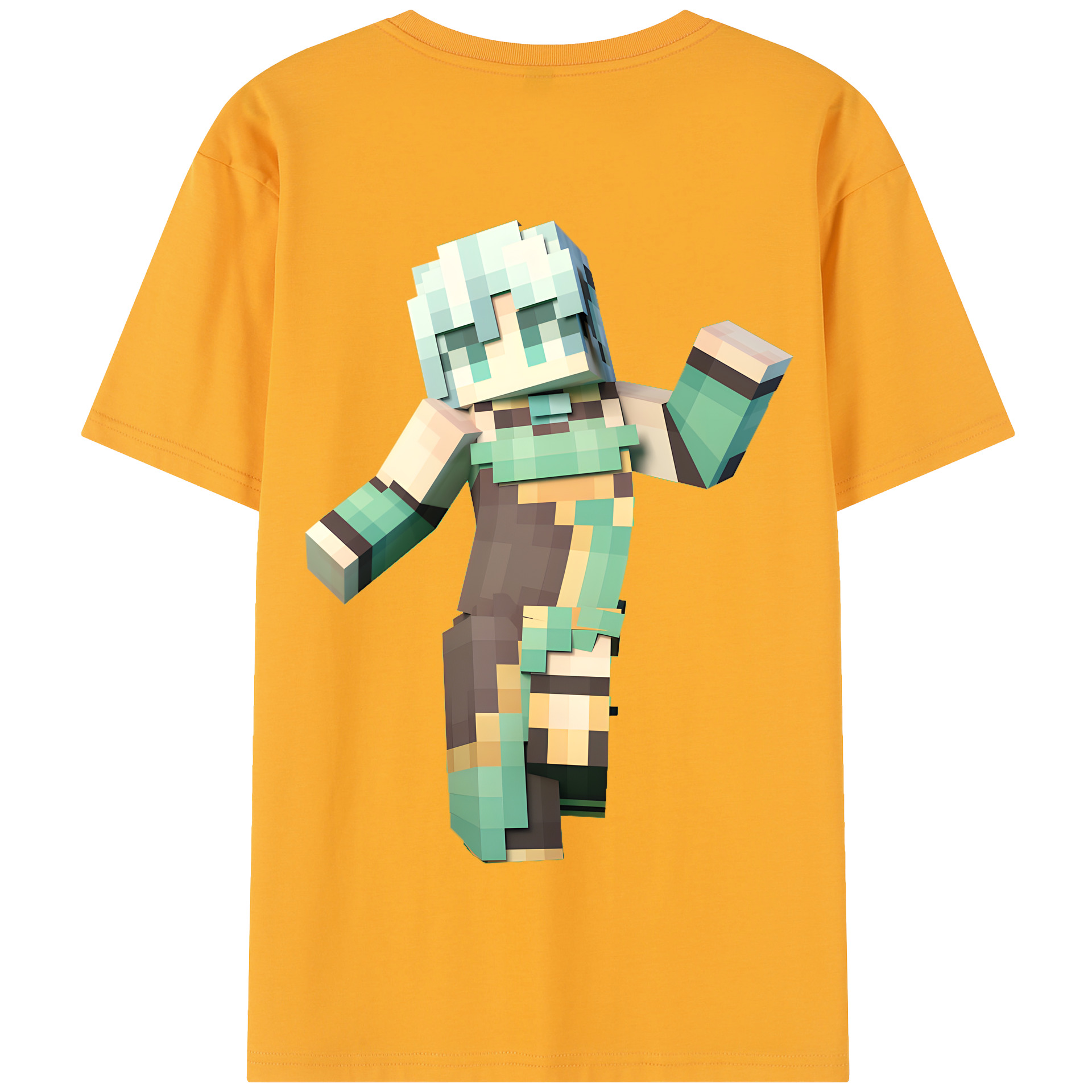 （画像用） マインクラフト ブロックの世界 Minecraft MC Block world 綿100％半袖Tシャツ（背面プリント）