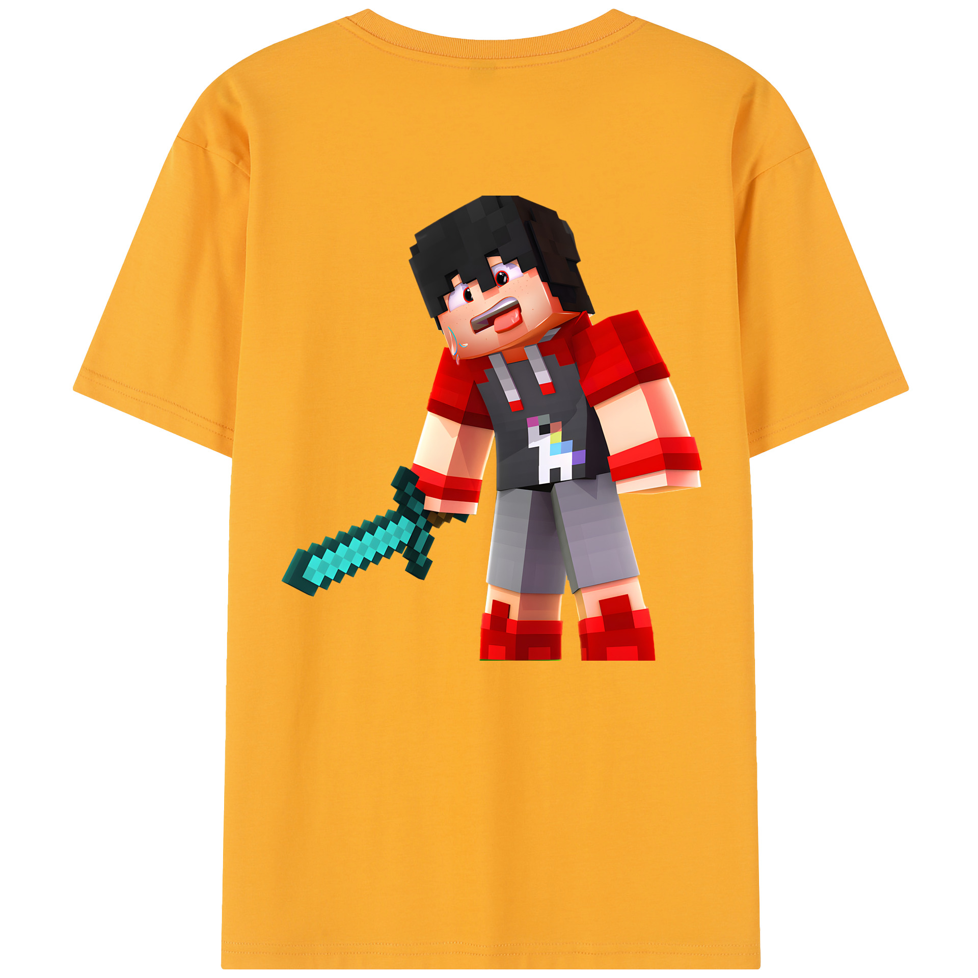 （画像用） マインクラフト ブロックの世界 Minecraft MC Block world 綿100％半袖Tシャツ（背面プリント）
