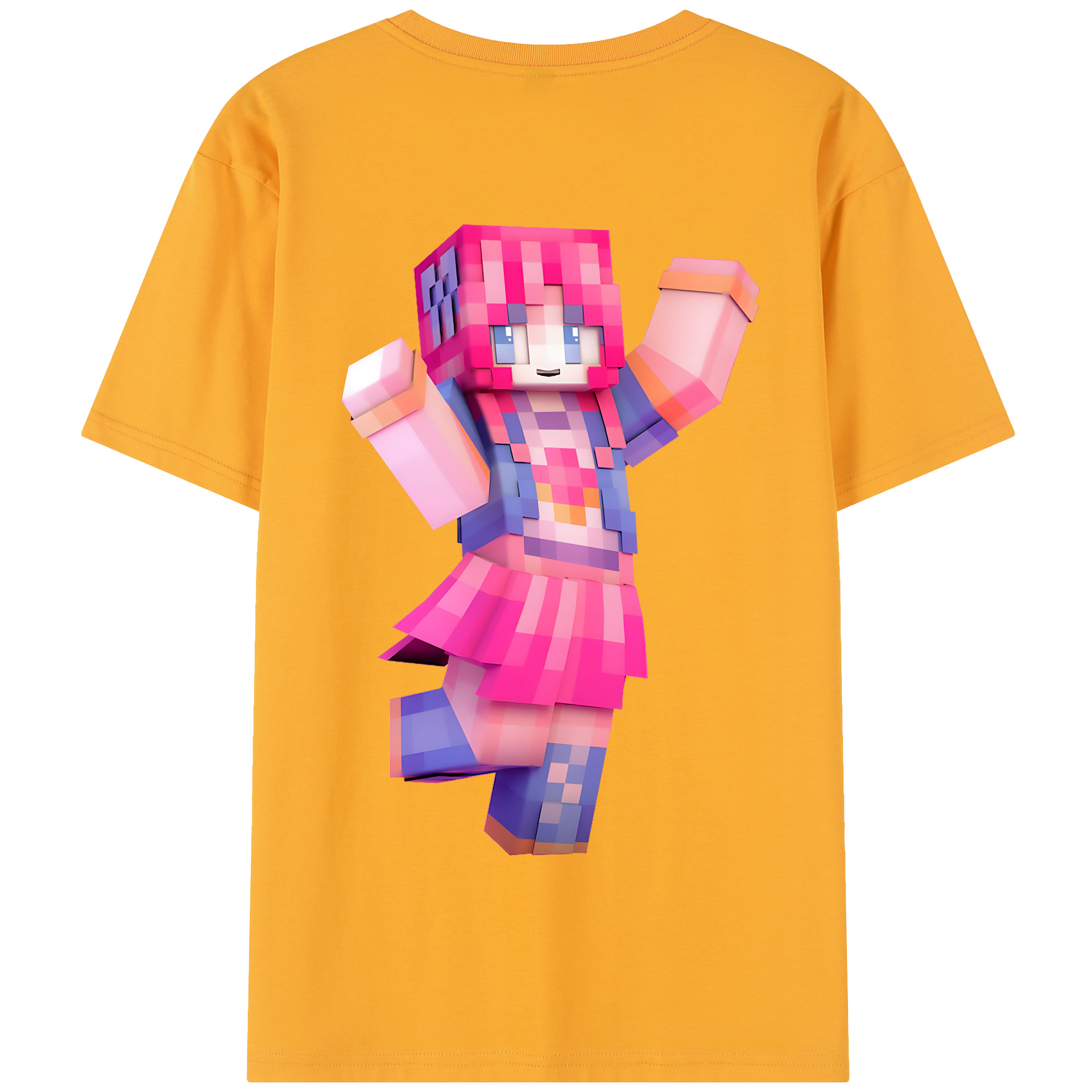 （画像用） マインクラフト ブロックの世界 Minecraft MC Block world 綿100％半袖Tシャツ（背面プリント）