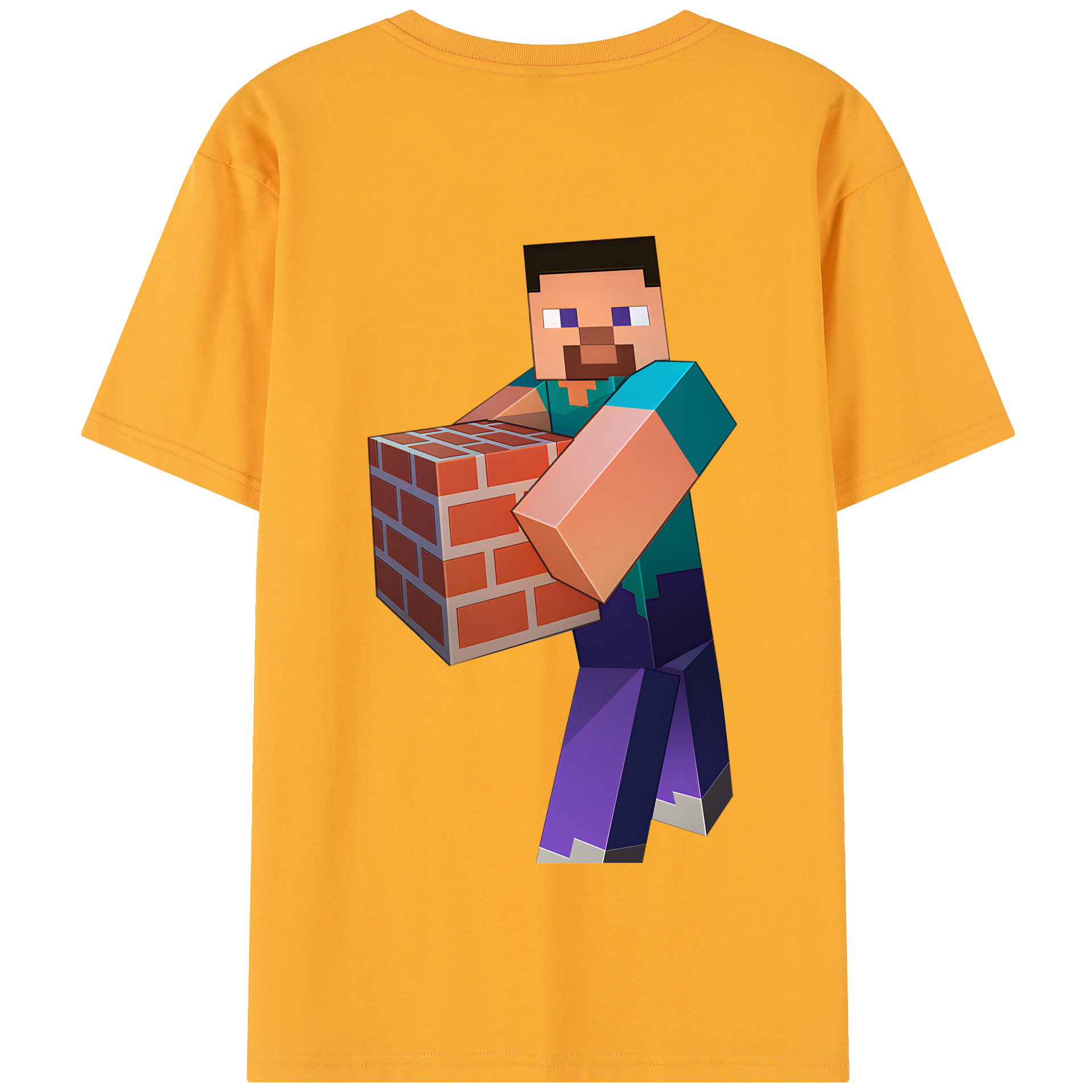 （画像用） マインクラフト ブロックの世界 Minecraft MC Block world 綿100％半袖Tシャツ（背面プリント）