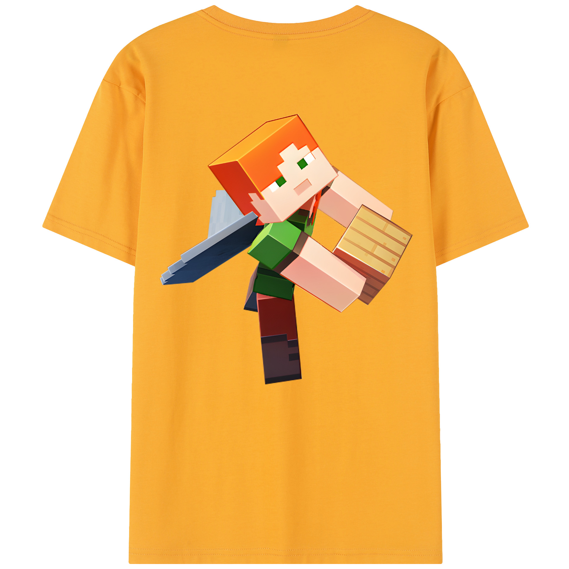 （画像用） マインクラフト ブロックの世界 Minecraft MC Block world 綿100％半袖Tシャツ（背面プリント）