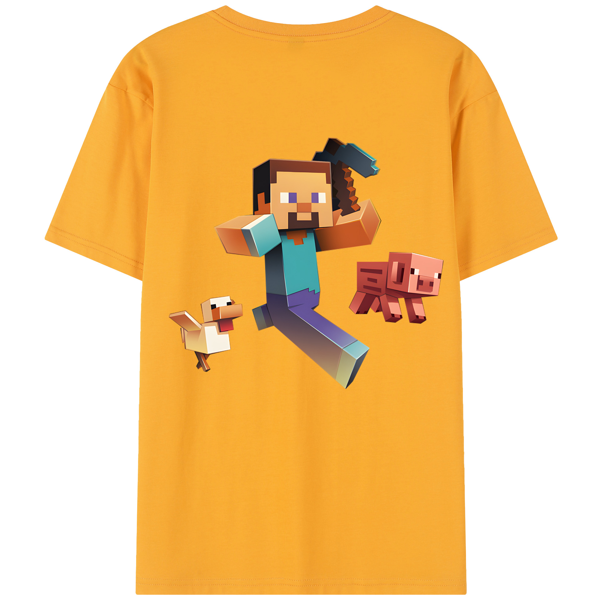 （画像用） マインクラフト ブロックの世界 Minecraft MC Block world 綿100％半袖Tシャツ（背面プリント）